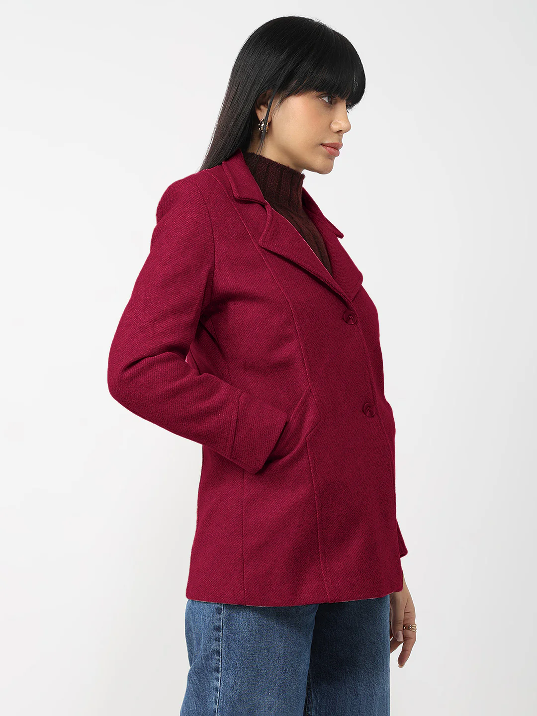 Women Red Slim Fit Coat - Image 4