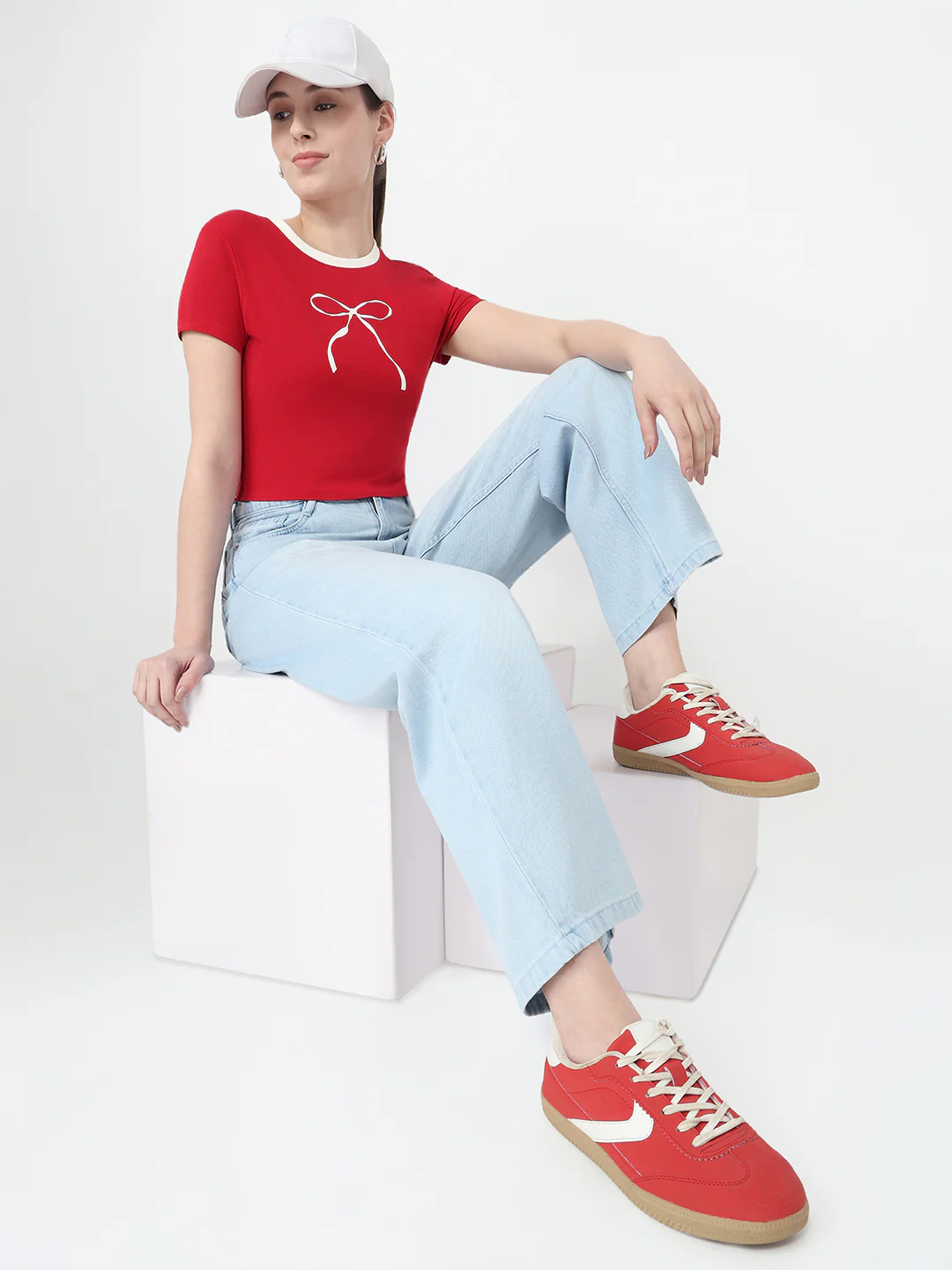 Women Red Slim Fit Genz T-Shirt