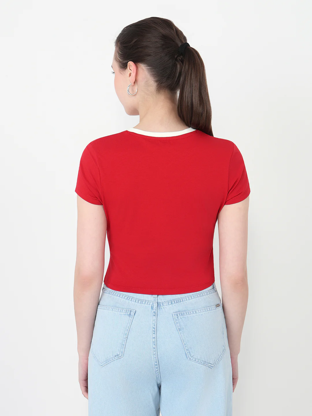 Women Red Slim Fit Genz T-Shirt - Image 3