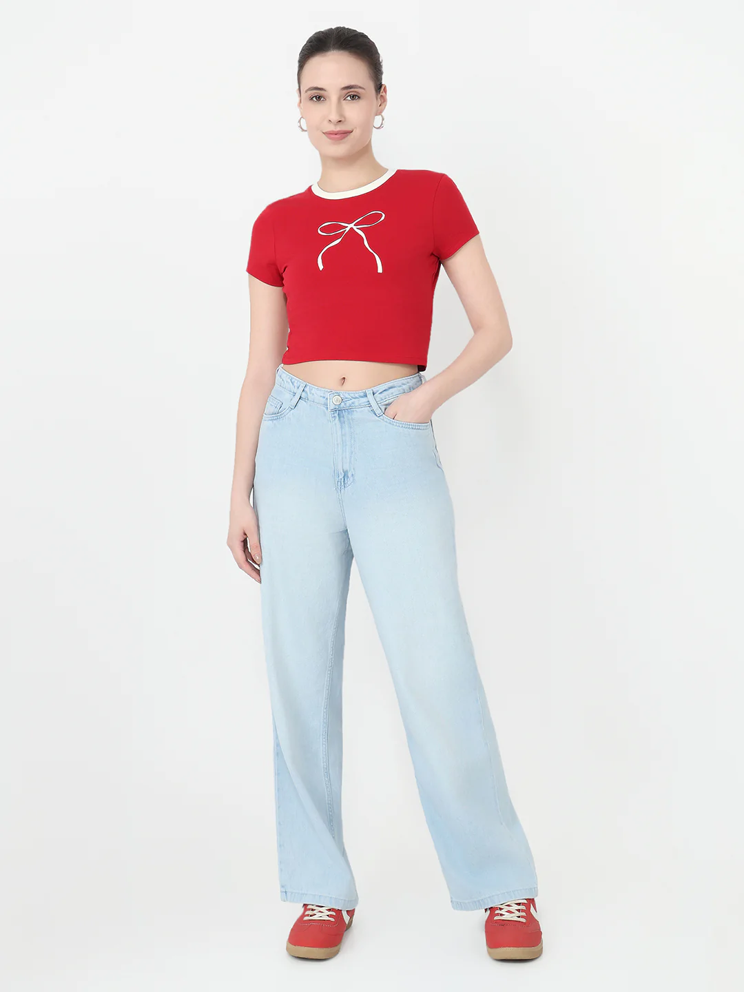Women Red Slim Fit Genz T-Shirt - Image 4