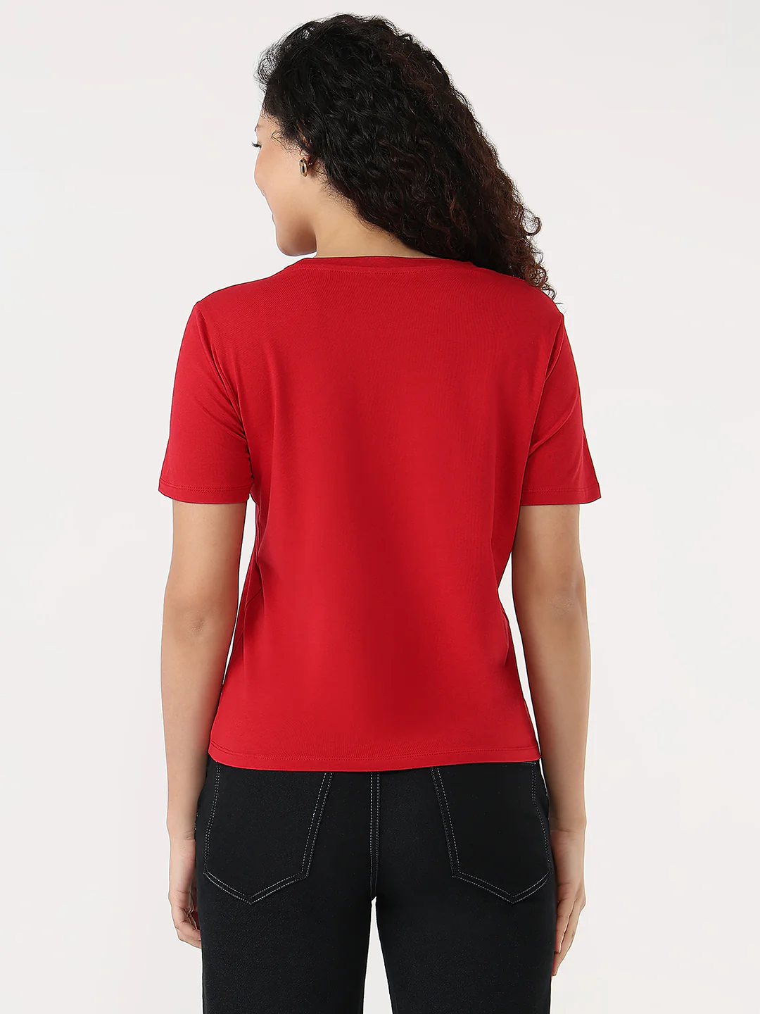 Women Red Slim Graphic T-Shirt - Image 4