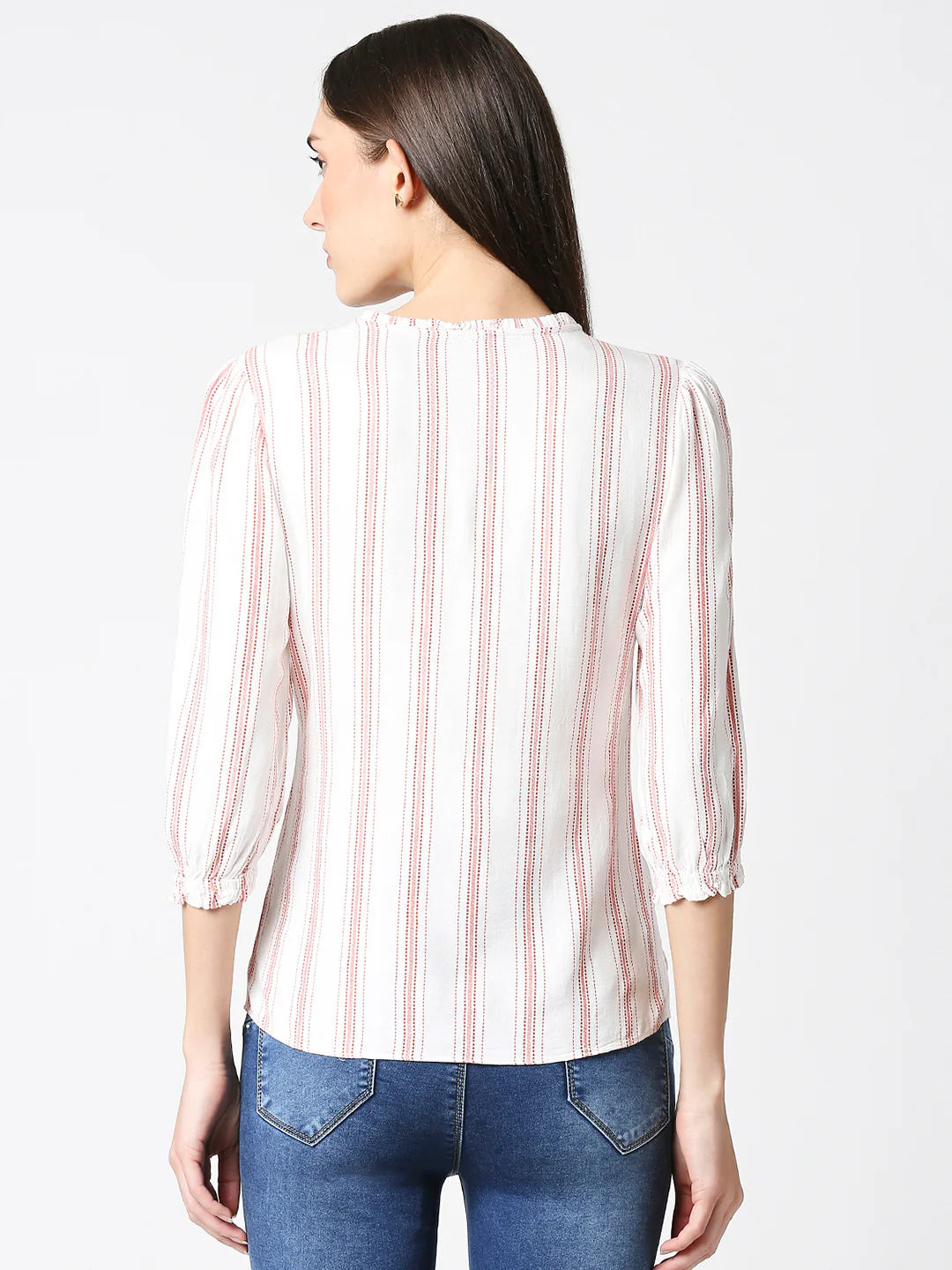 Women Red & White Slim Top - Image 3