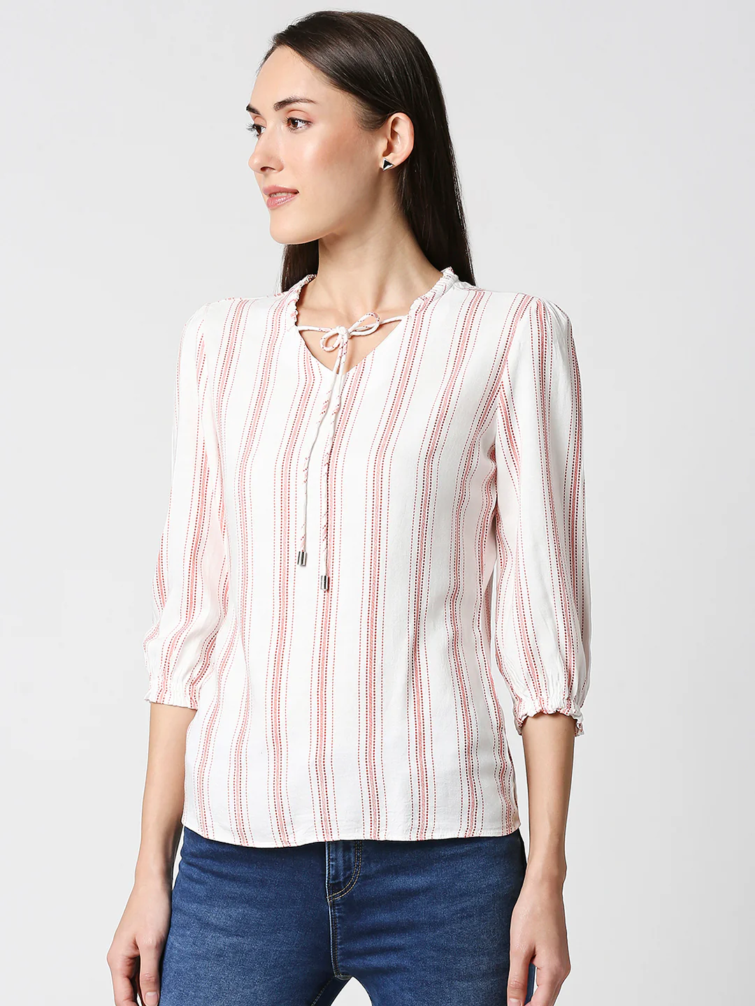 Women Red & White Slim Top - Image 4