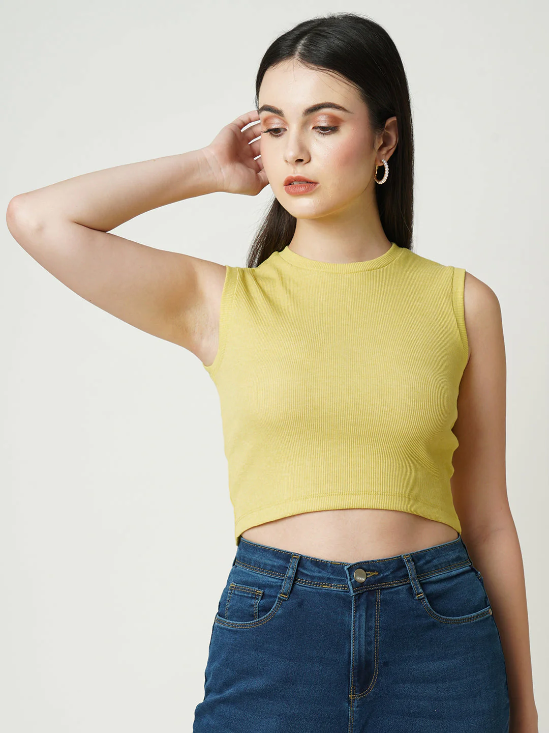 Women Rib Crop Slim Fit Sleeveless T-Shirt - Image 2