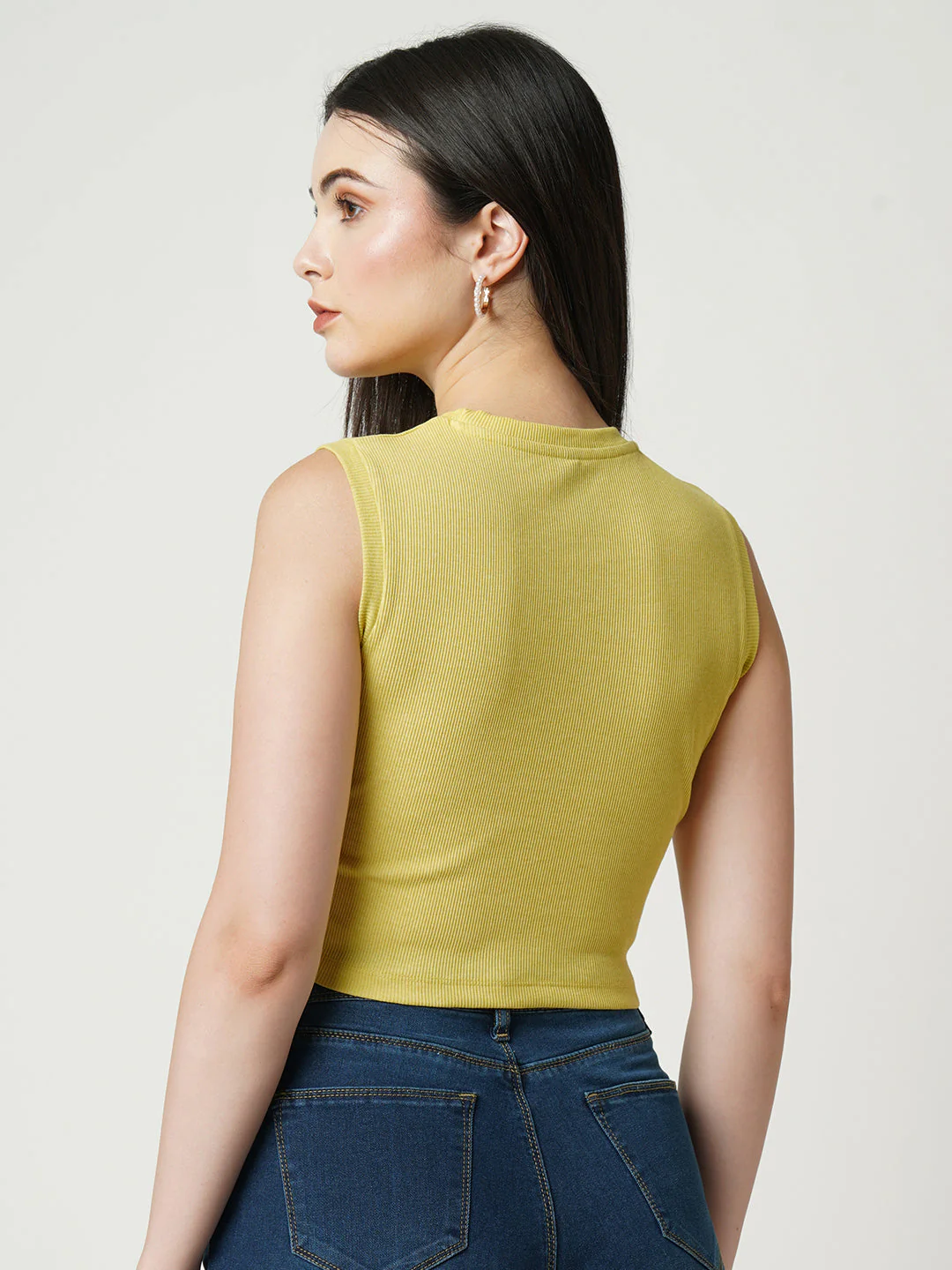 Women Rib Crop Slim Fit Sleeveless T-Shirt - Image 3