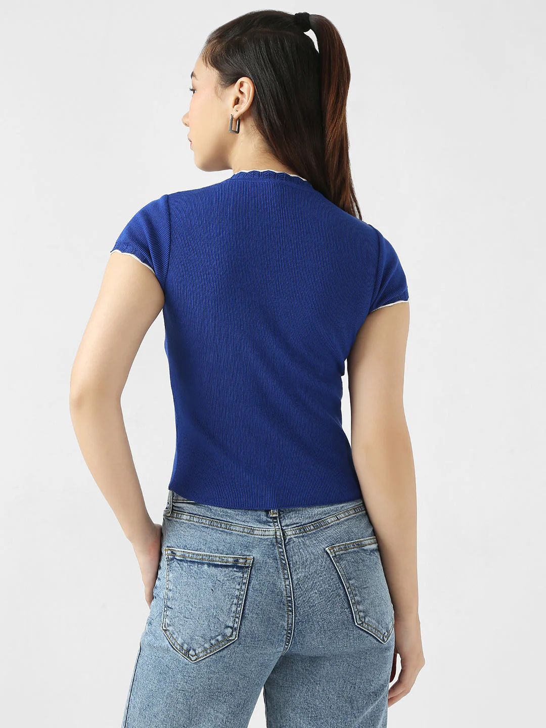 Women Ribbed Flat Knit Top - Image 2