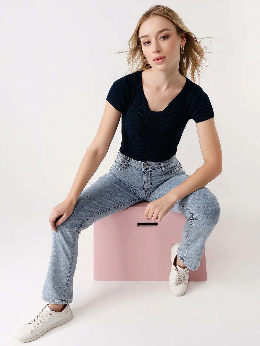 Women Ribbed Flat Knit Top - Image 2