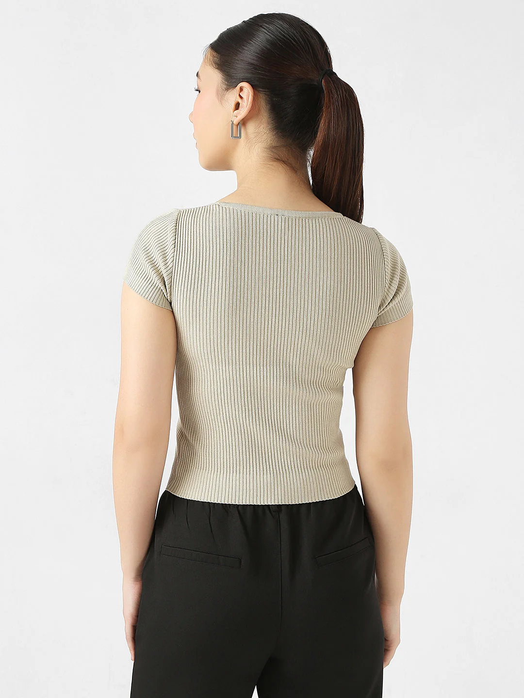 Women Ribbed Flat Knit Top - Image 2