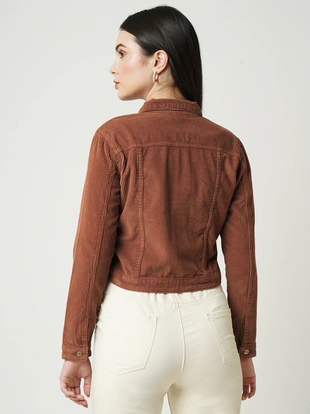 Women Ribbed Slim Fit With Flap Pockets Jacket - Image 3