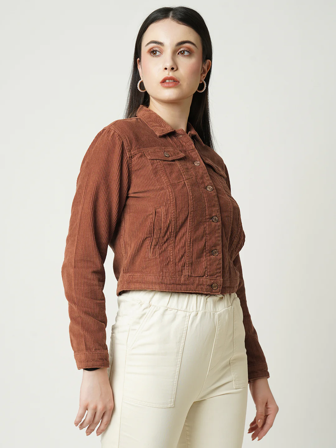 Women Ribbed Slim Fit With Flap Pockets Jacket - Image 4