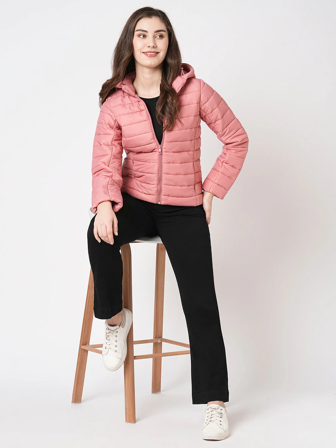 Women Rose Pink Puffer Jacket