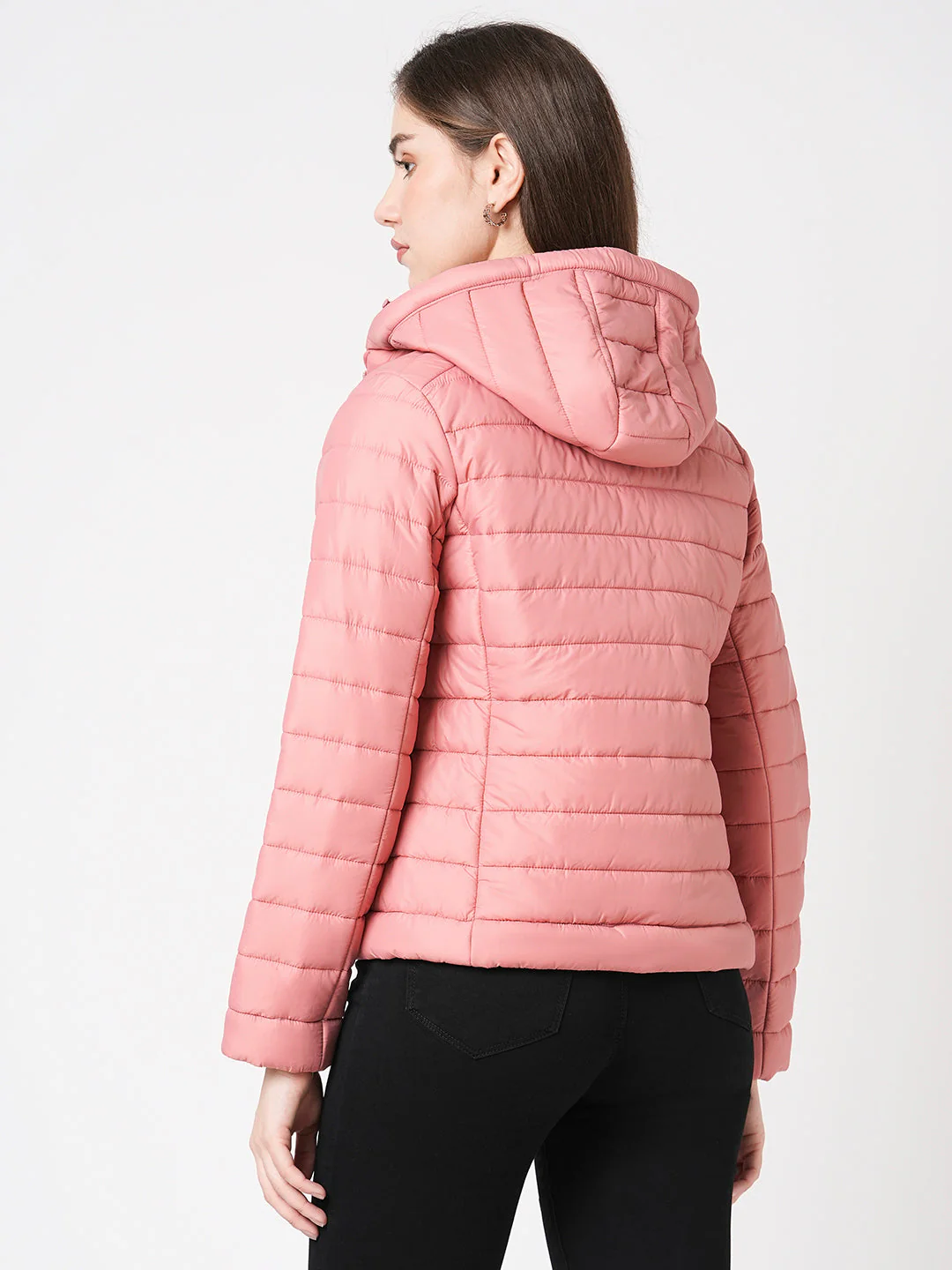Women Rose Pink Puffer Jacket - Image 3