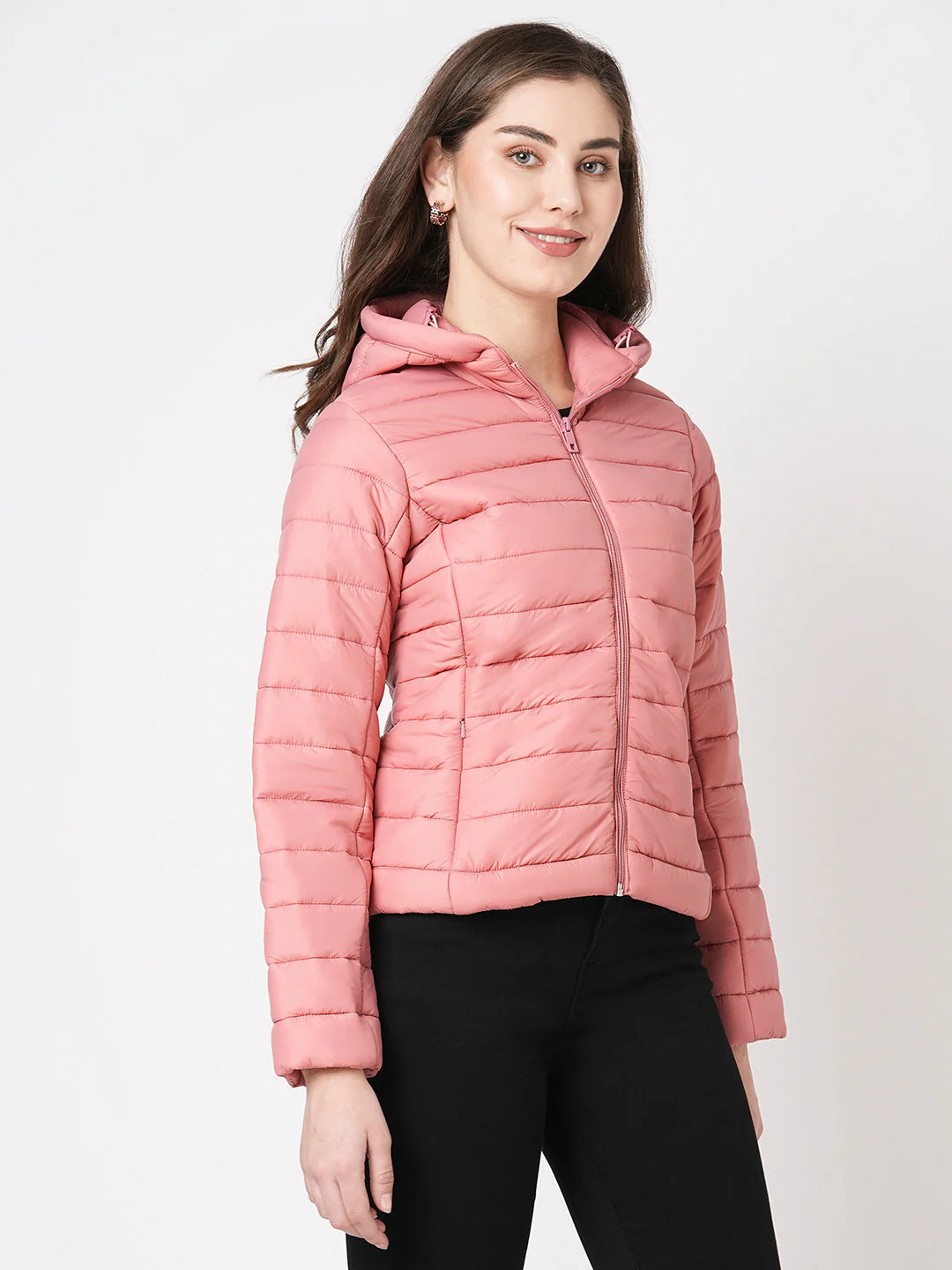Women Rose Pink Puffer Jacket - Image 4