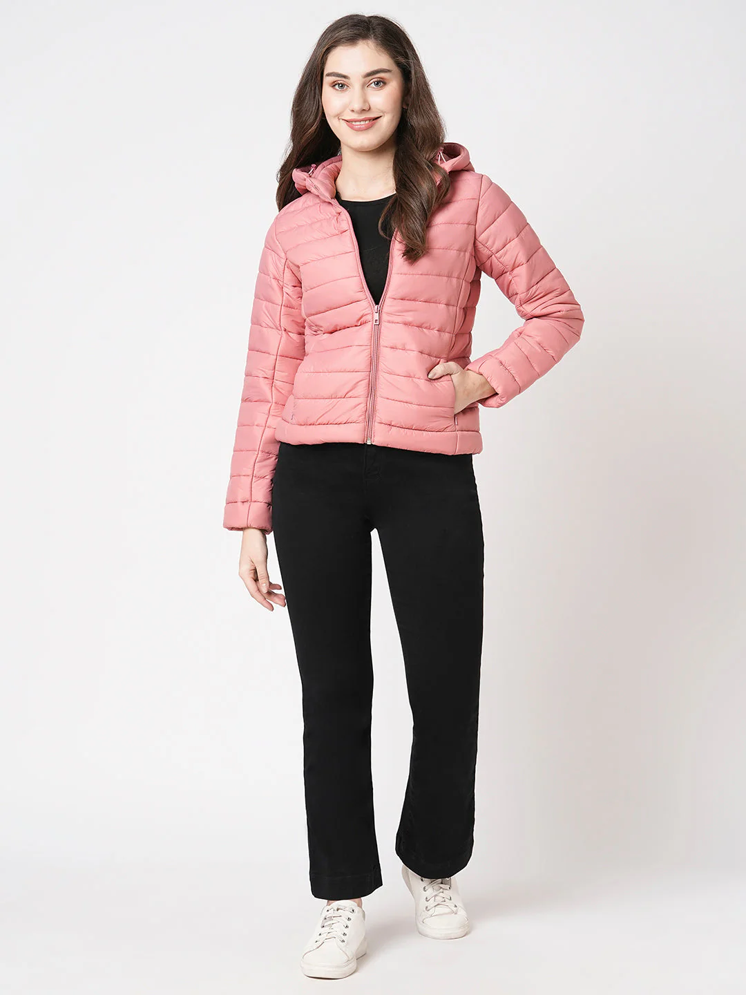 Women Rose Pink Puffer Jacket - Image 5