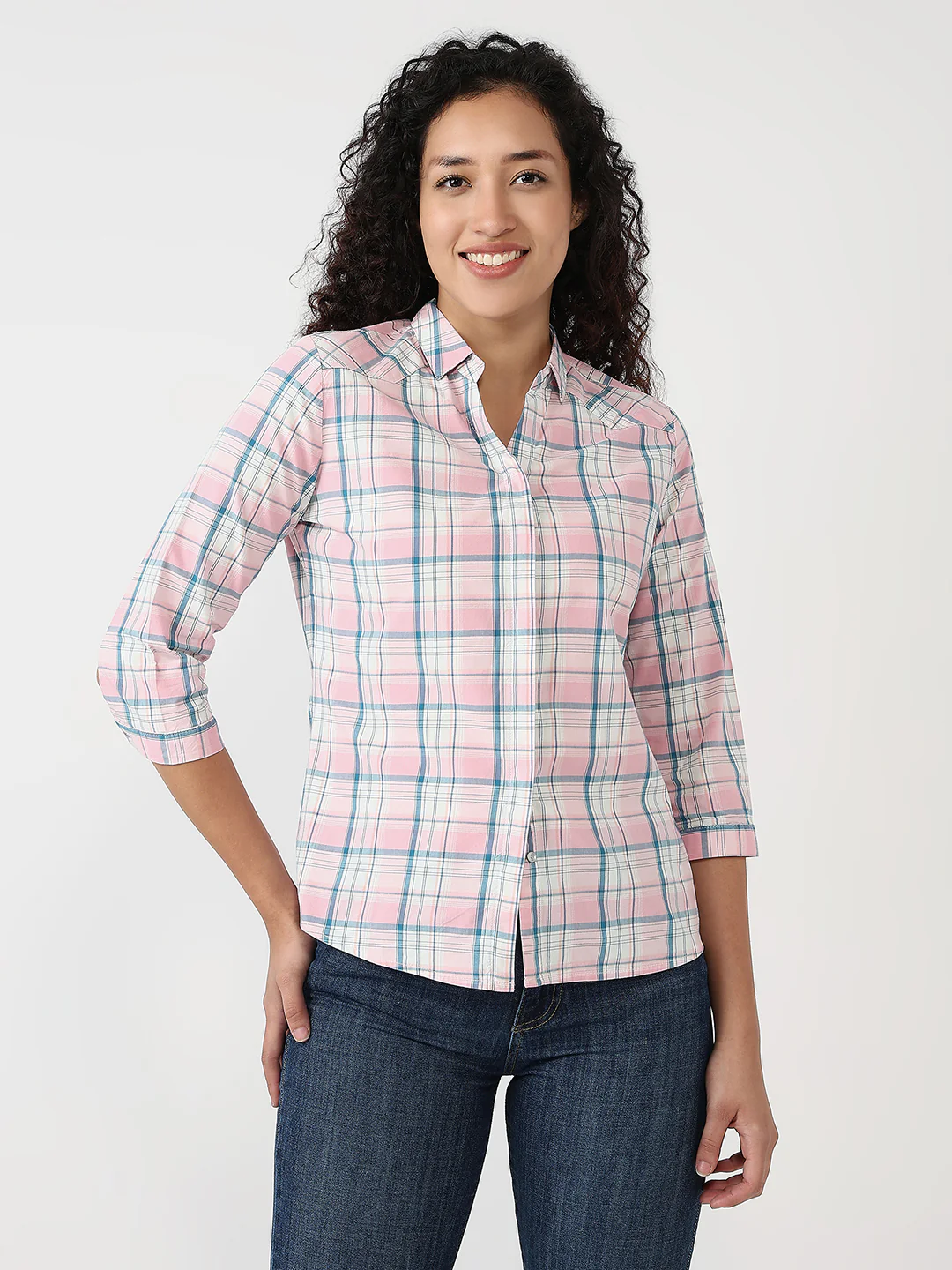 Women Rose Pink Slim Shirt - Image 2