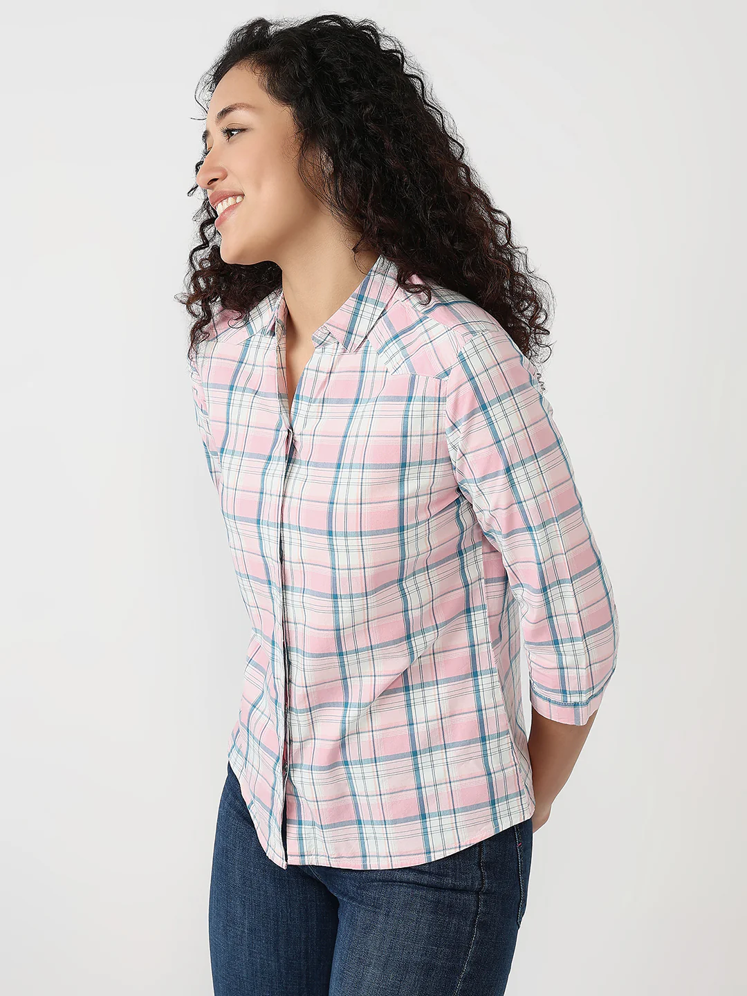 Women Rose Pink Slim Shirt - Image 5