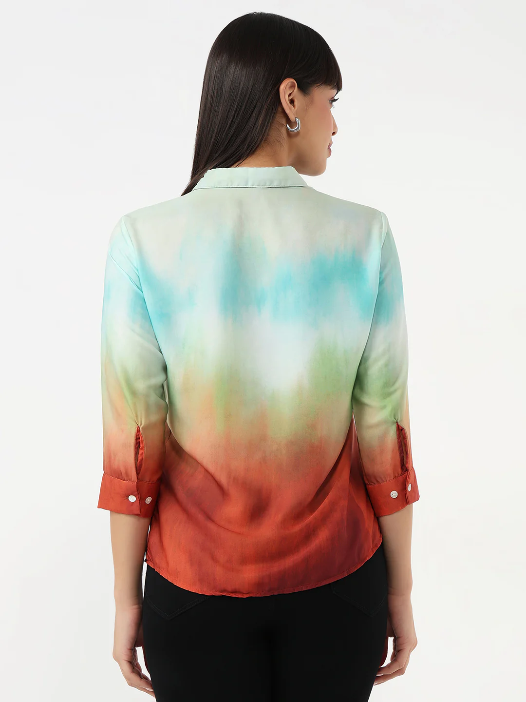 Women Rust/Aqua Ombre Shirt - Image 3