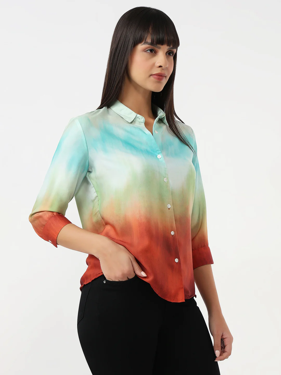 Women Rust/Aqua Ombre Shirt - Image 4