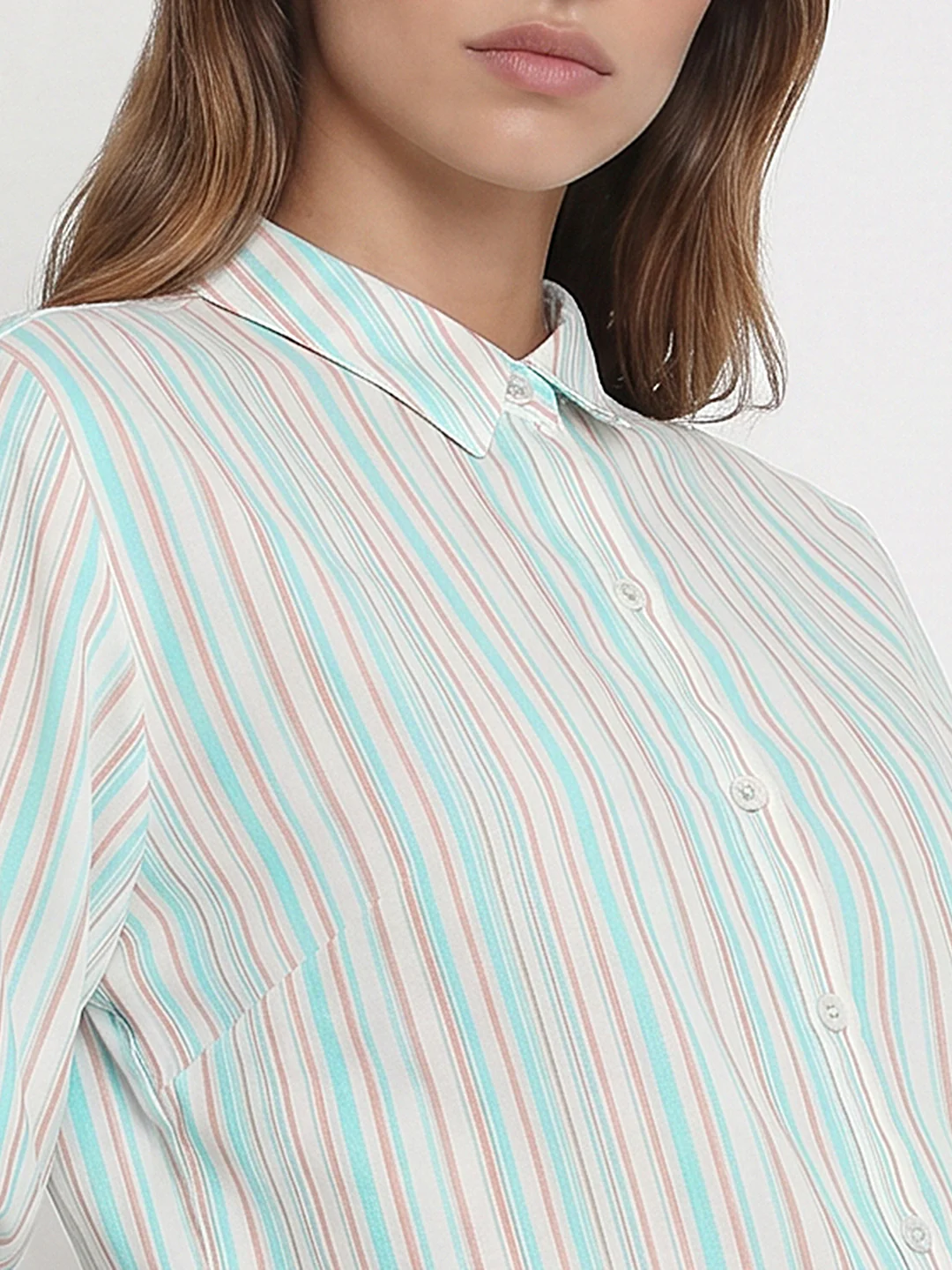 Women Rust/Aqua Stripe Shirt - Image 6