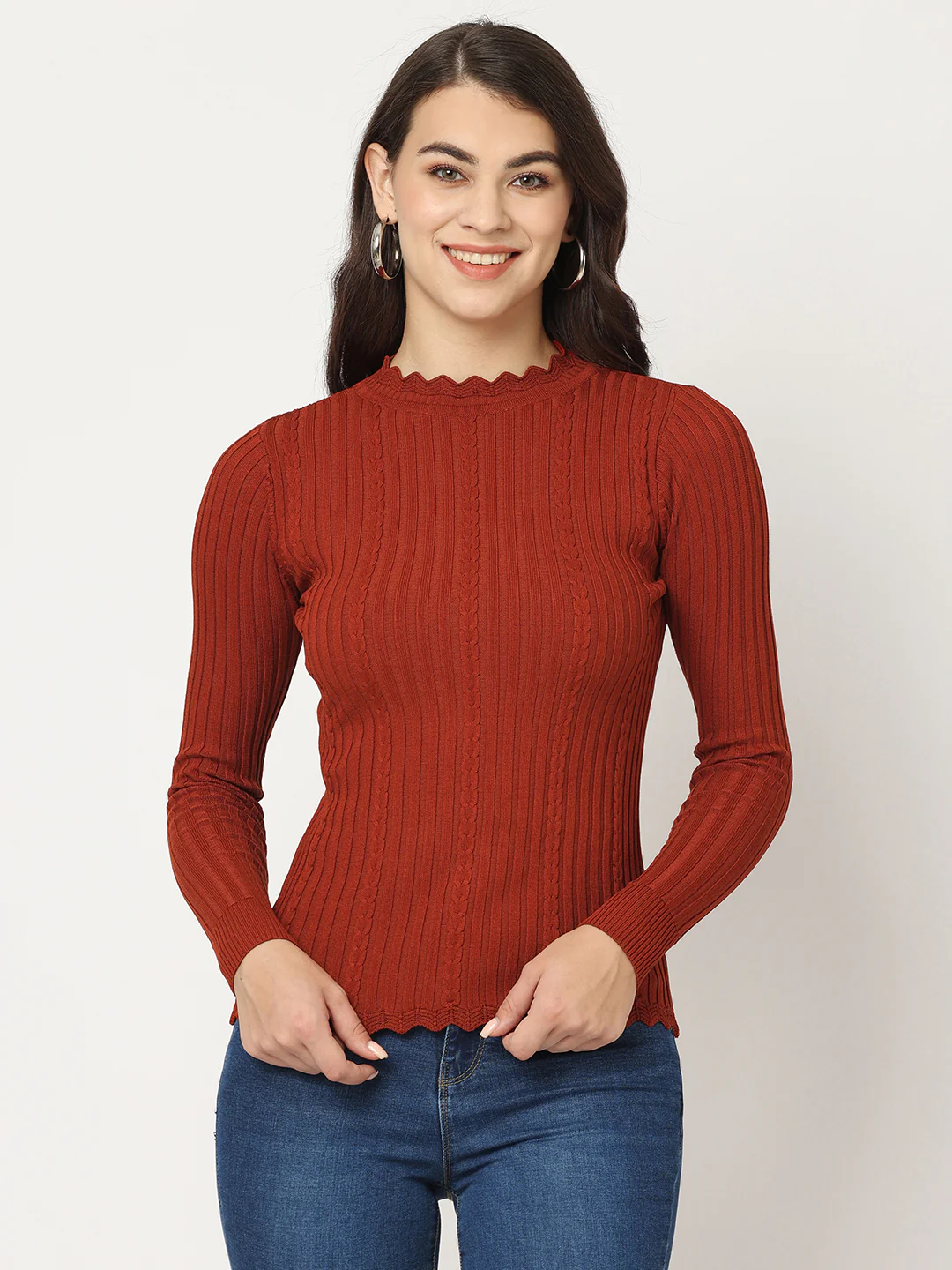 Women Rust Slim Fit Sweater - Image 2