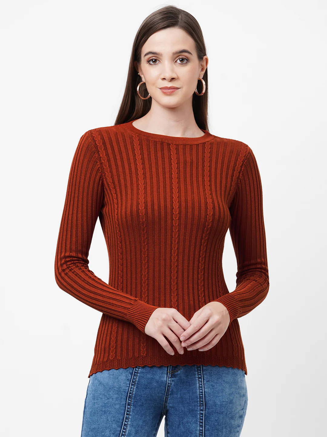 Women Rust Slim Sweater - Image 2