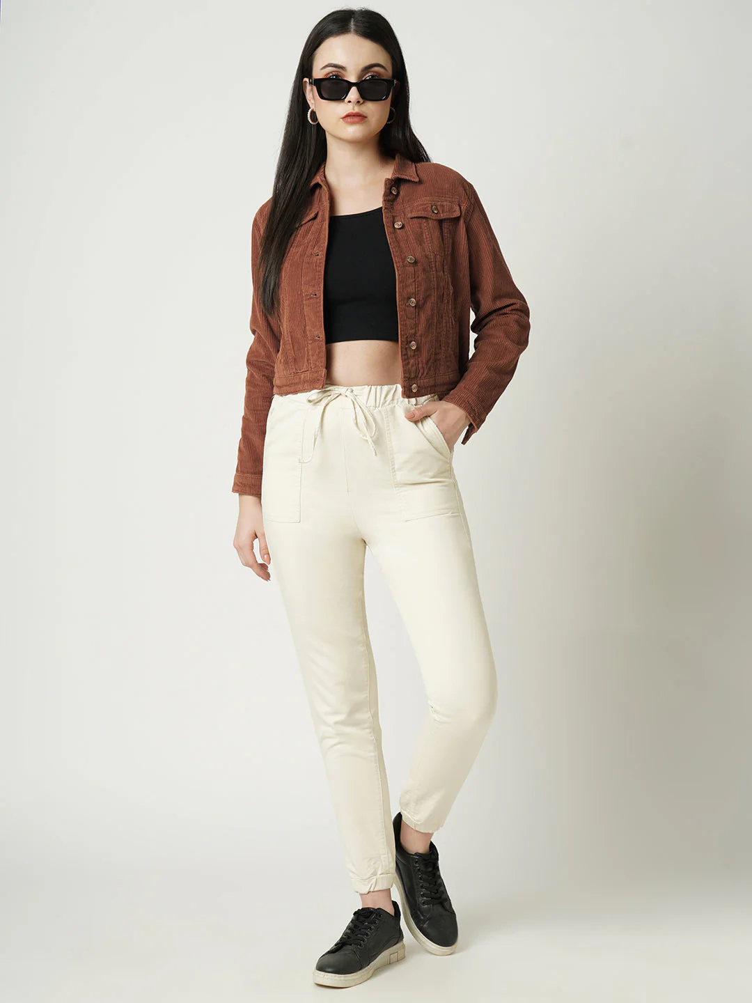 Women Rust Solid Full Length Jacket - Image 2