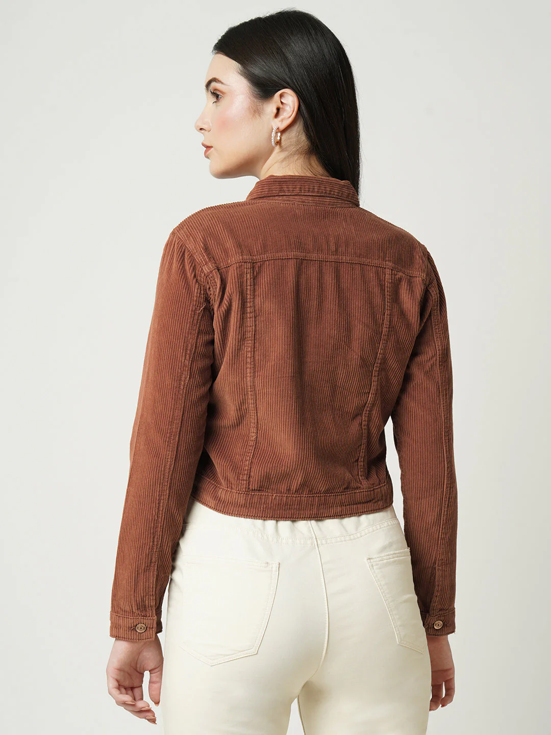 Women Rust Solid Full Length Jacket - Image 4