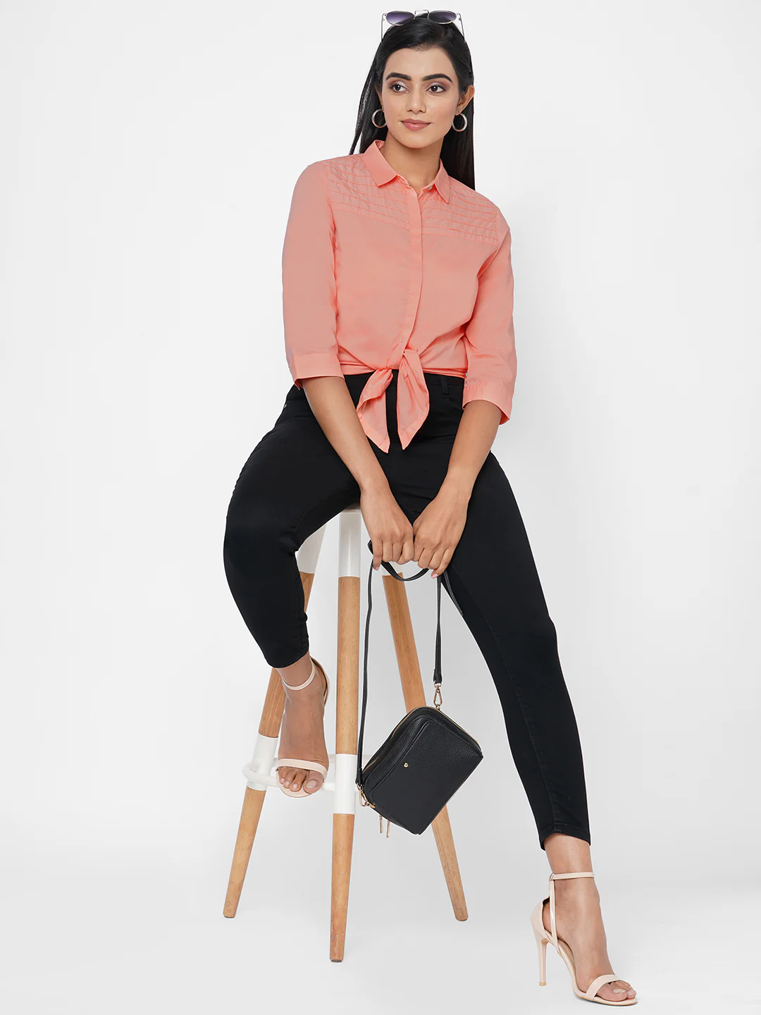 Women Salmon Crop Shirt