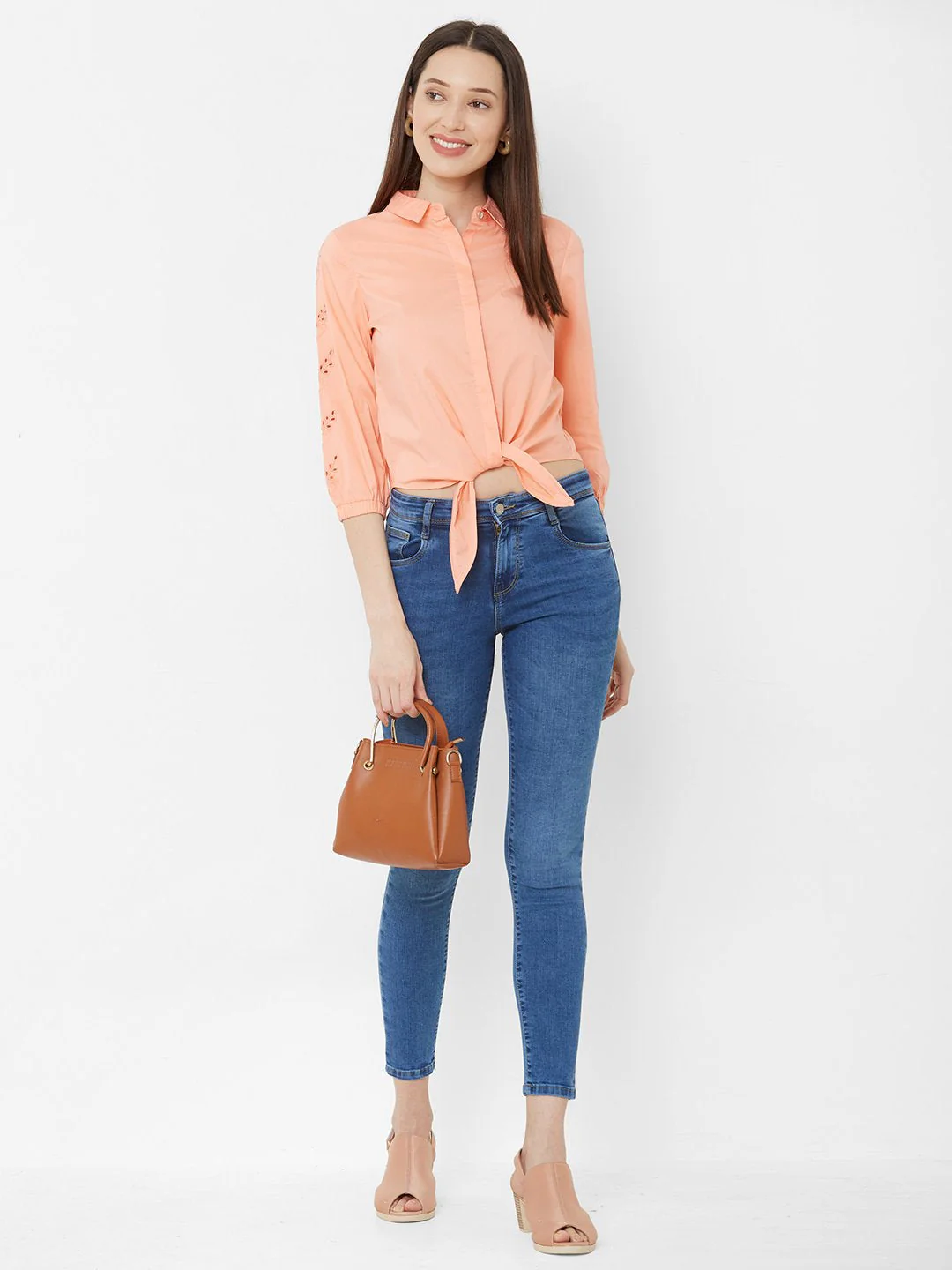 Women Salmon Crop Shirt