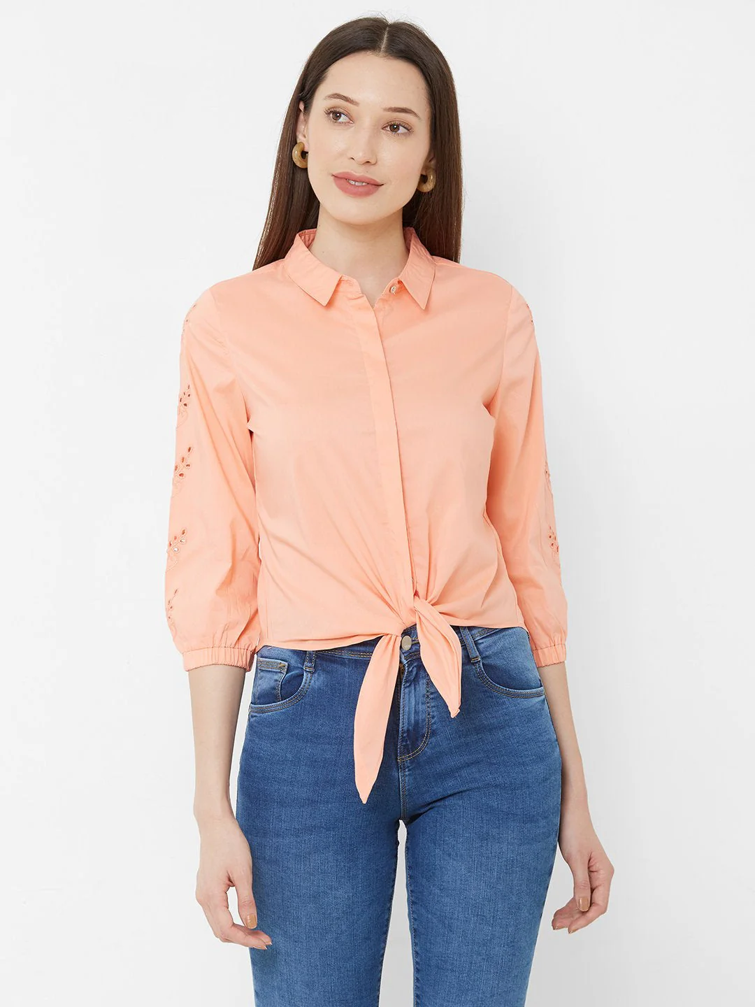 Women Salmon Crop Shirt - Image 2