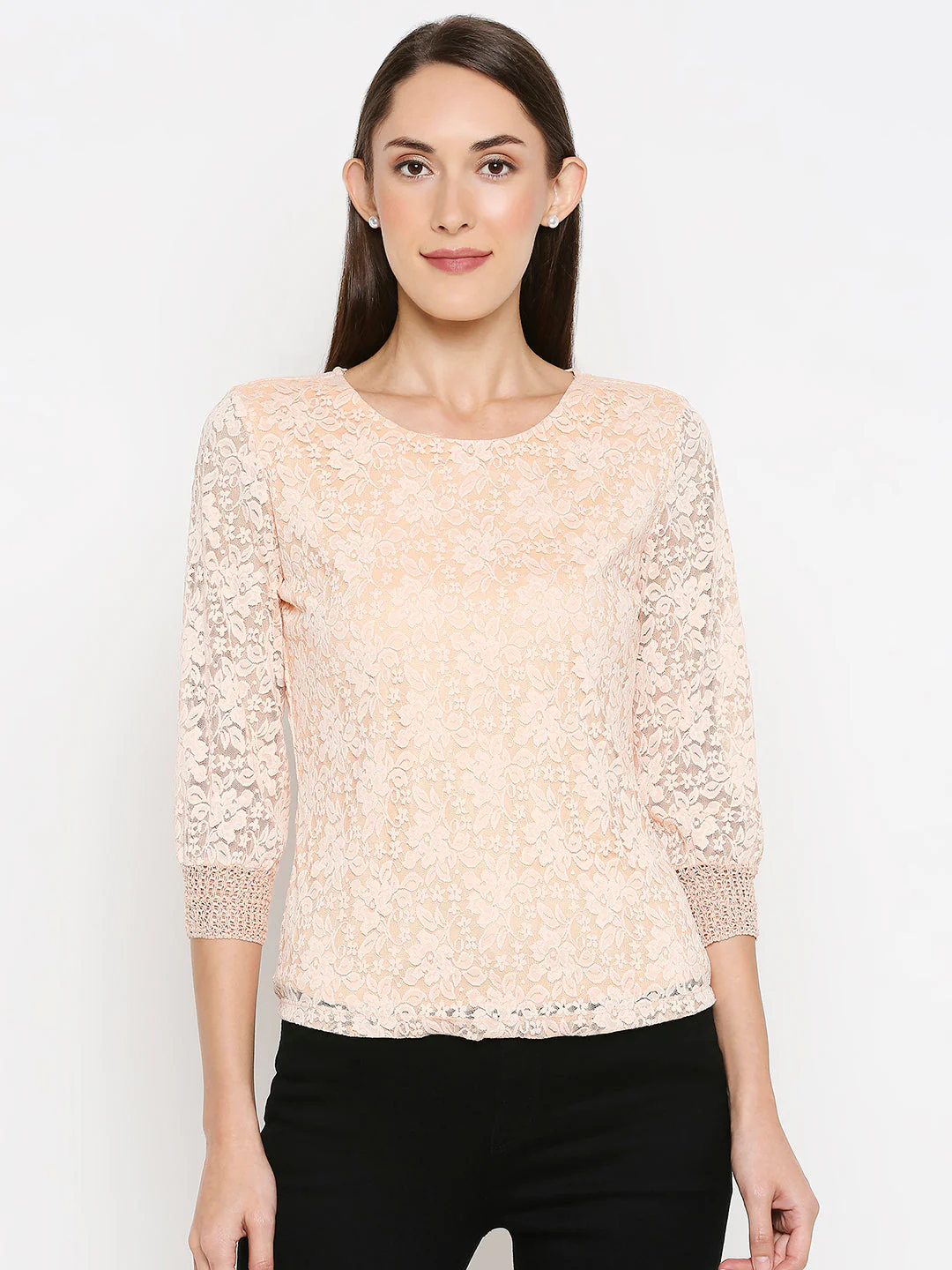 Women Salmon Lace Top - Image 2