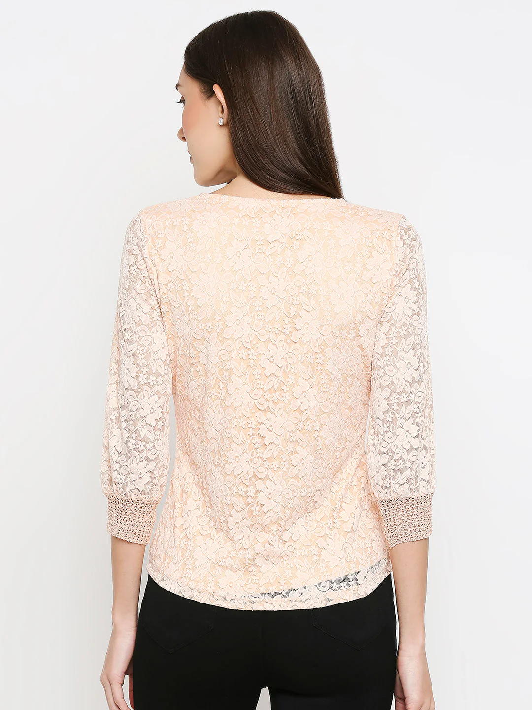 Women Salmon Lace Top - Image 3