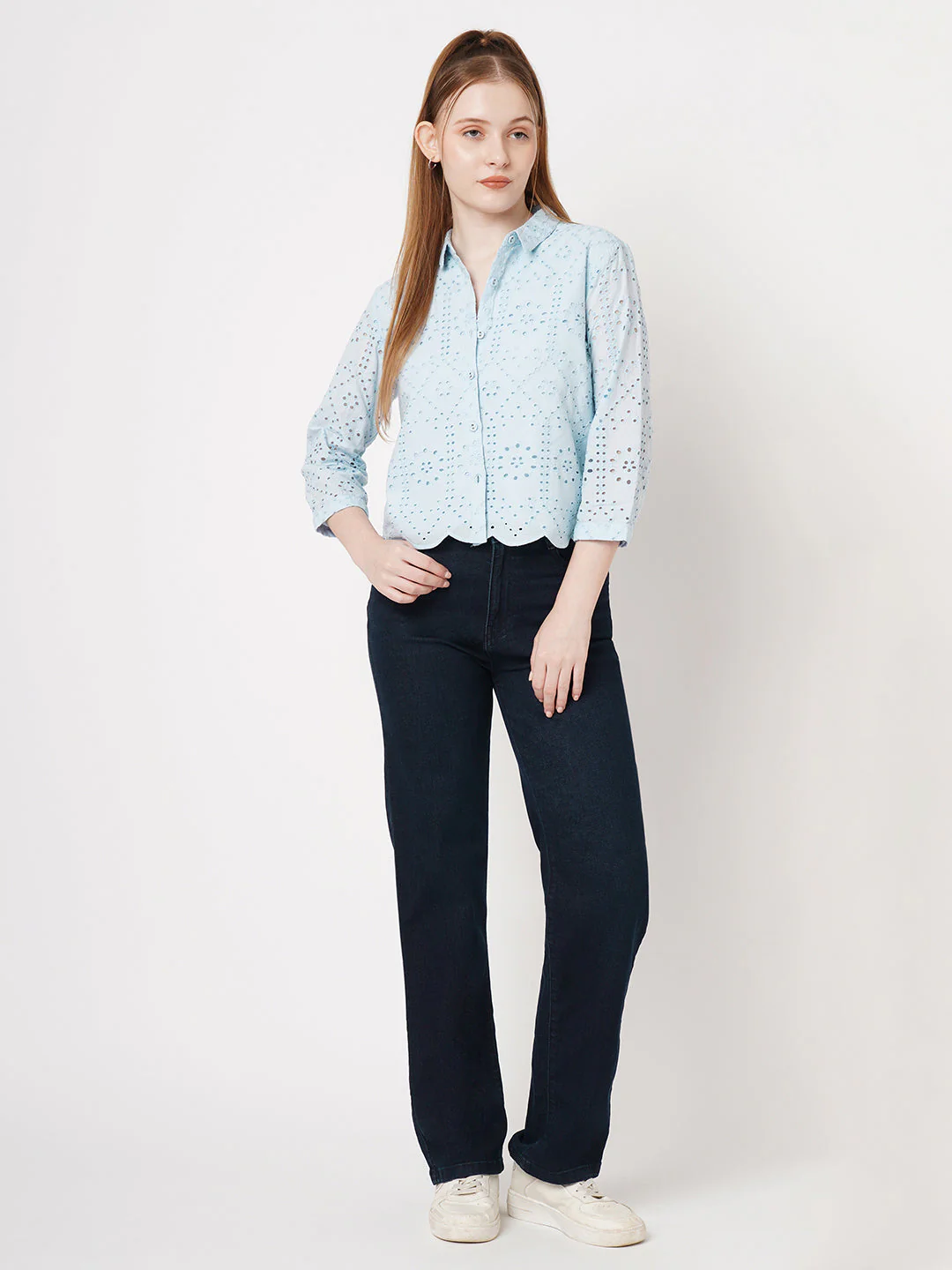 Women Schiffli Crop Shirt - Image 2