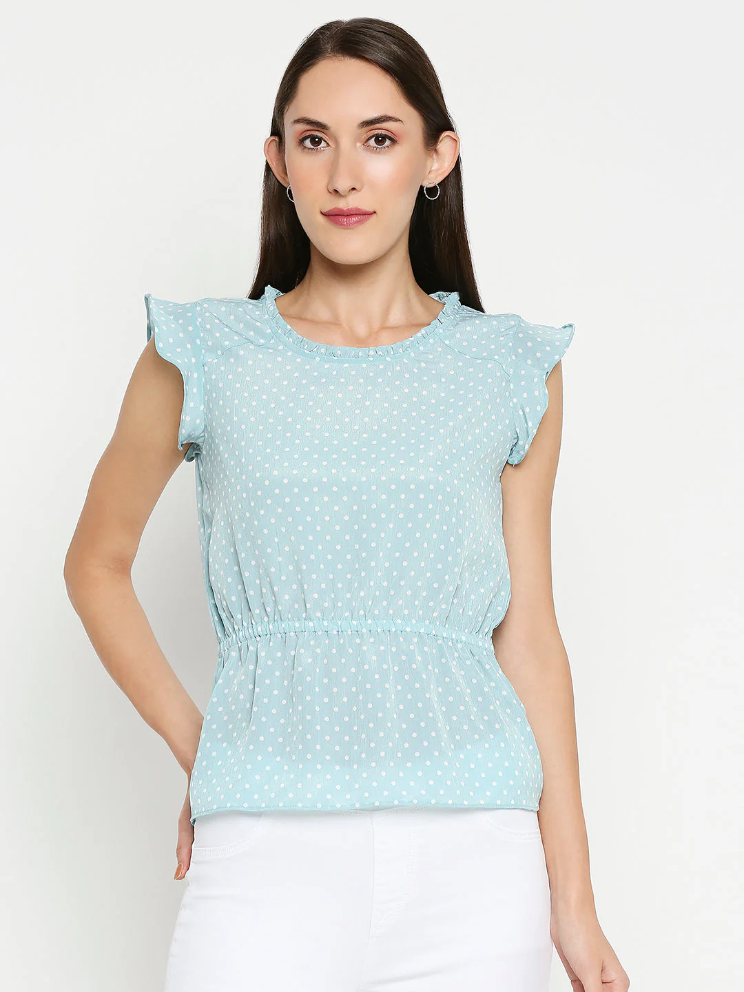 Women Sea Green Polka Dot Top - Image 2