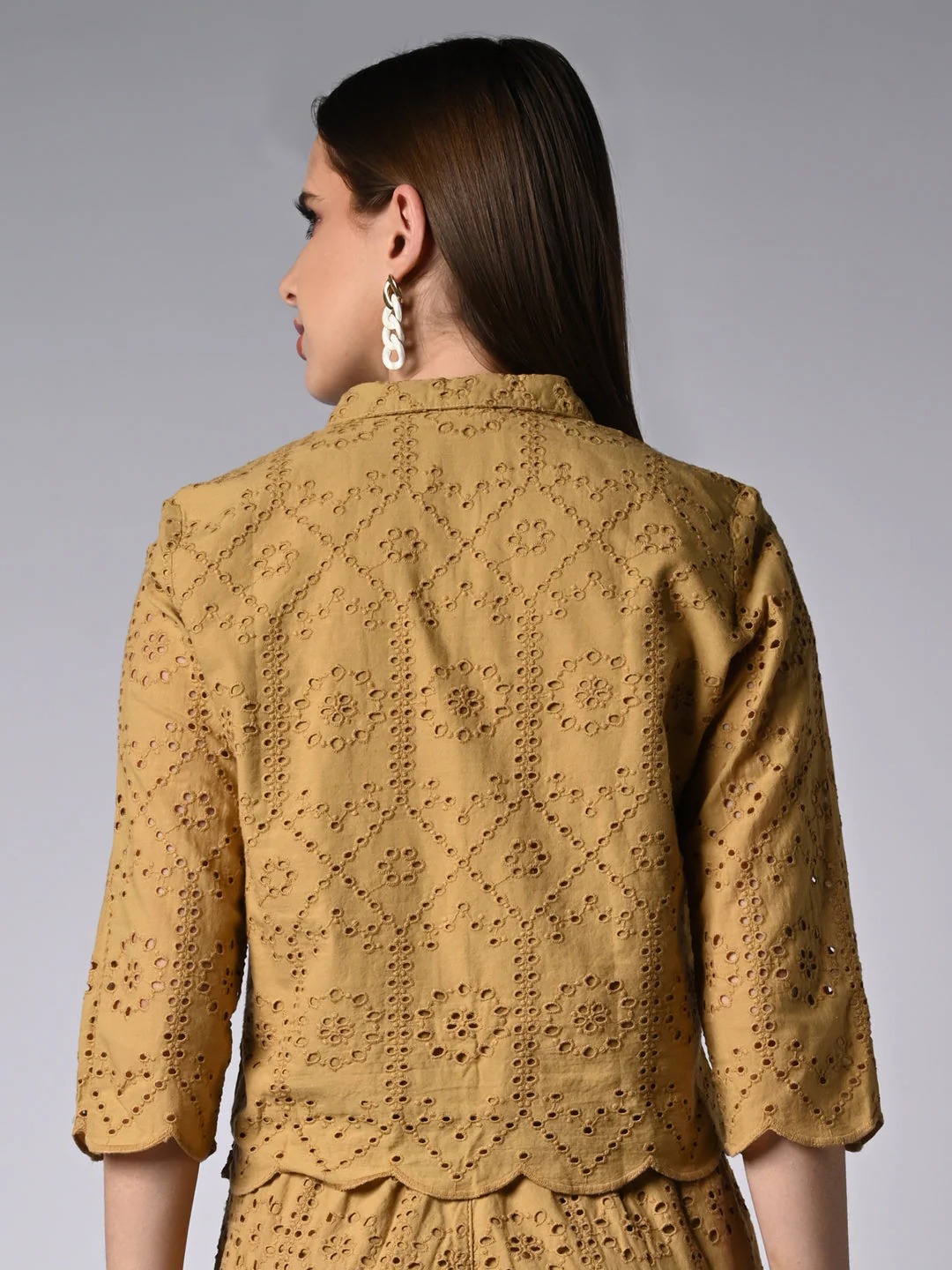 Women Self Design Mustard Shirt - Image 3