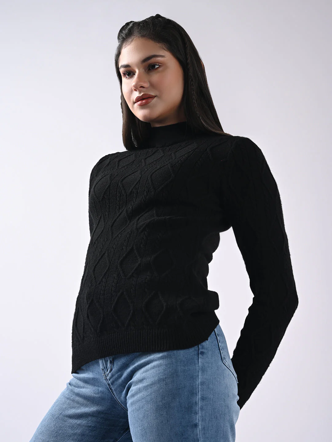 Women Self Design Sweater - Image 4