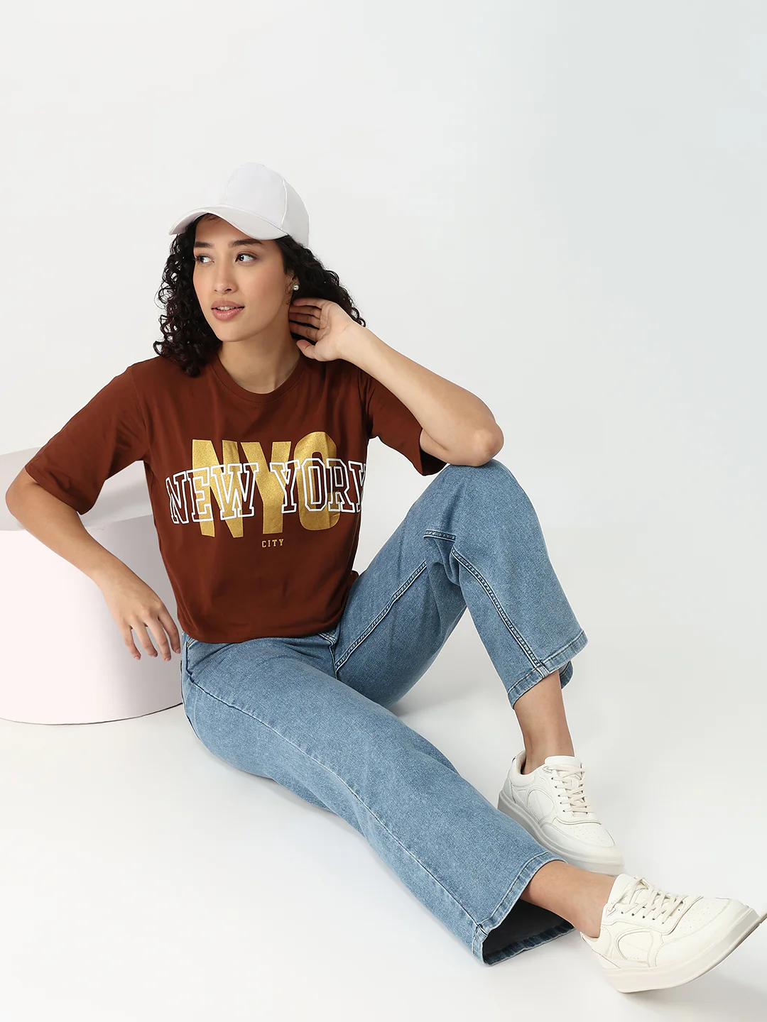 Women Sepia Graphic Crop Tees