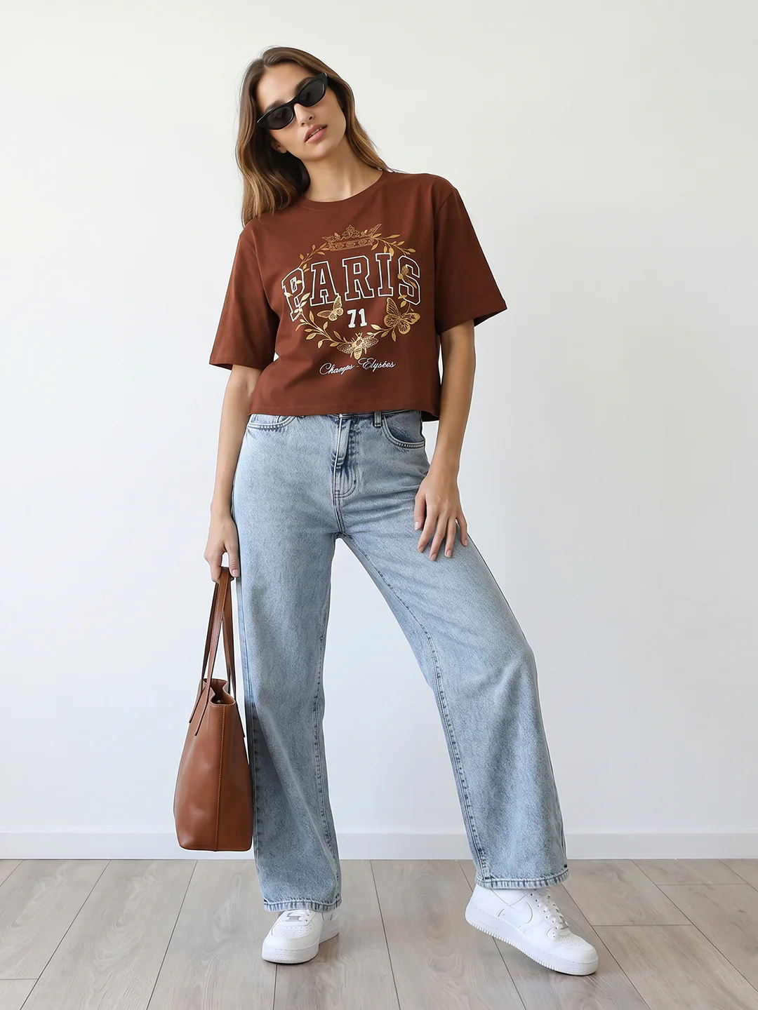 Women Sepia Graphic Print Crop Tees