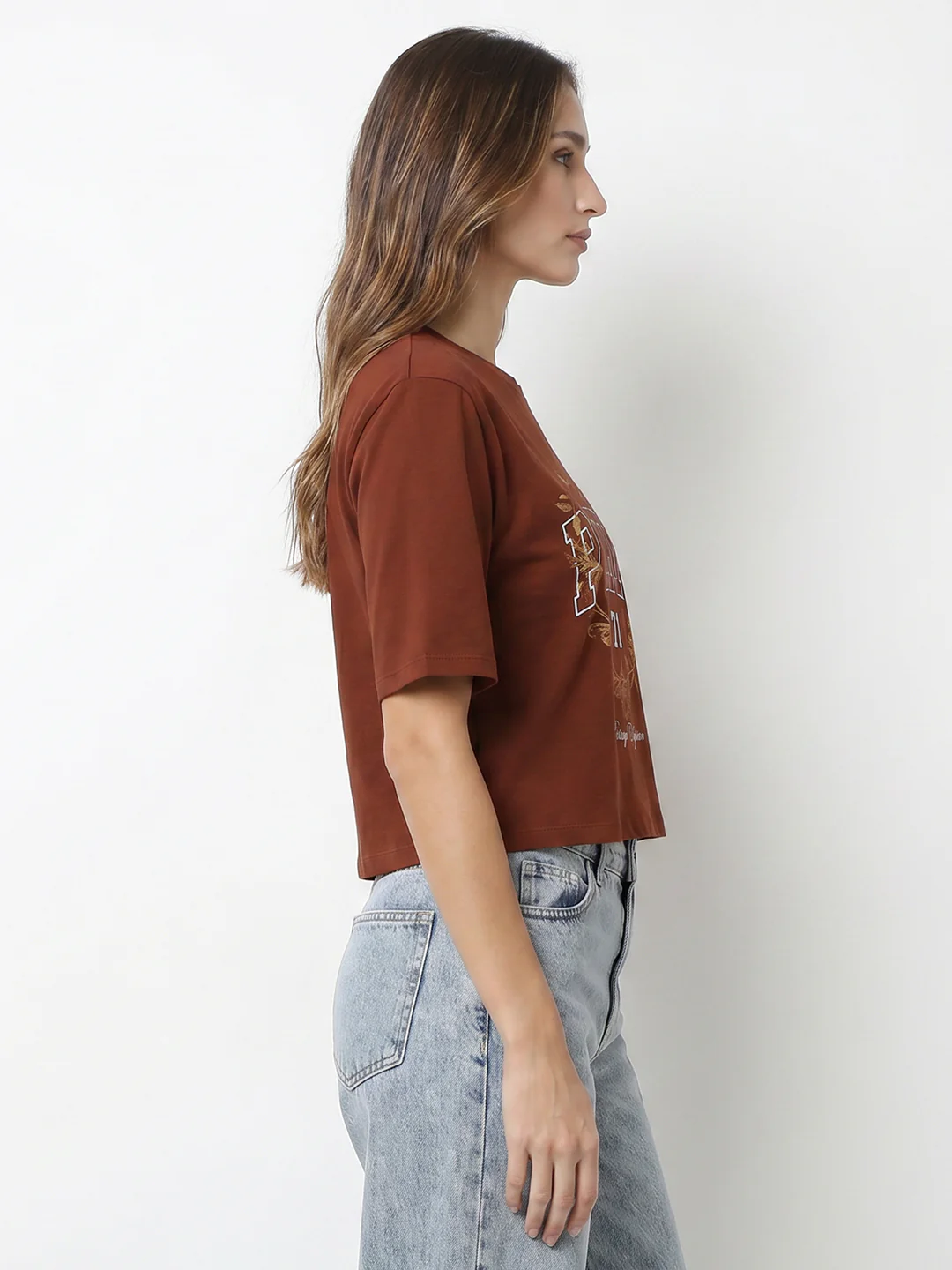 Women Sepia Graphic Print Crop Tees - Image 5
