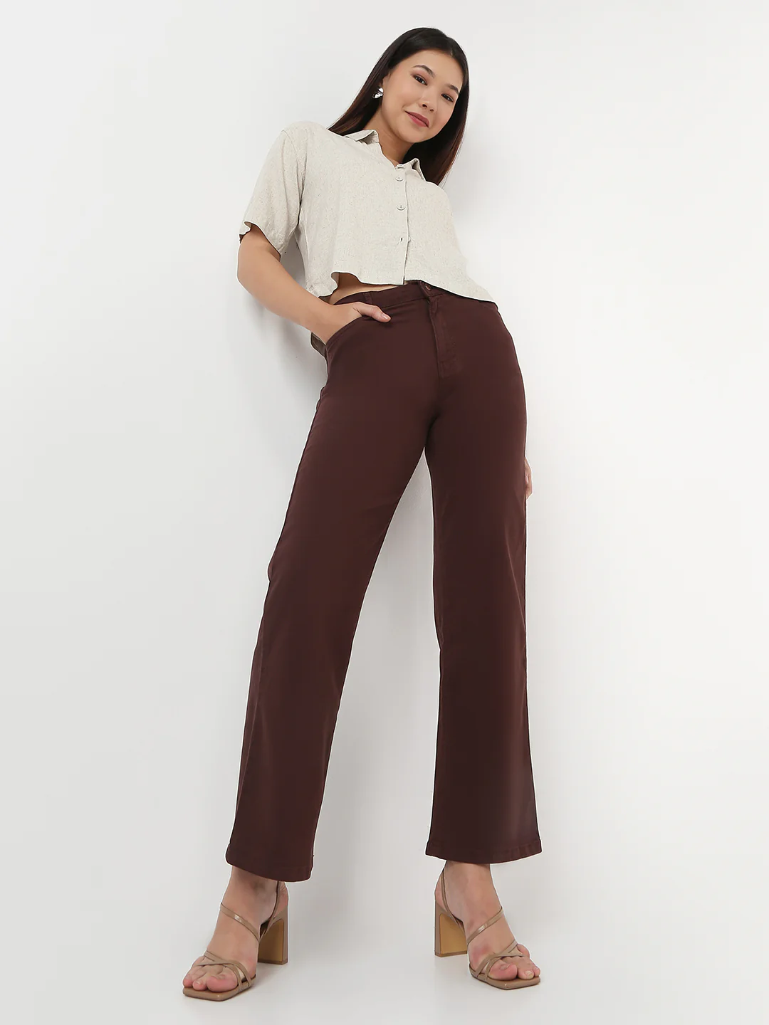 Women Sepia High-Rise Straight Fit Jeans