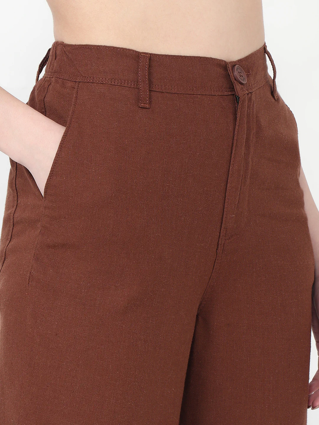 Women Sepia High-Rise Straight Fit Korean Pants - Image 5
