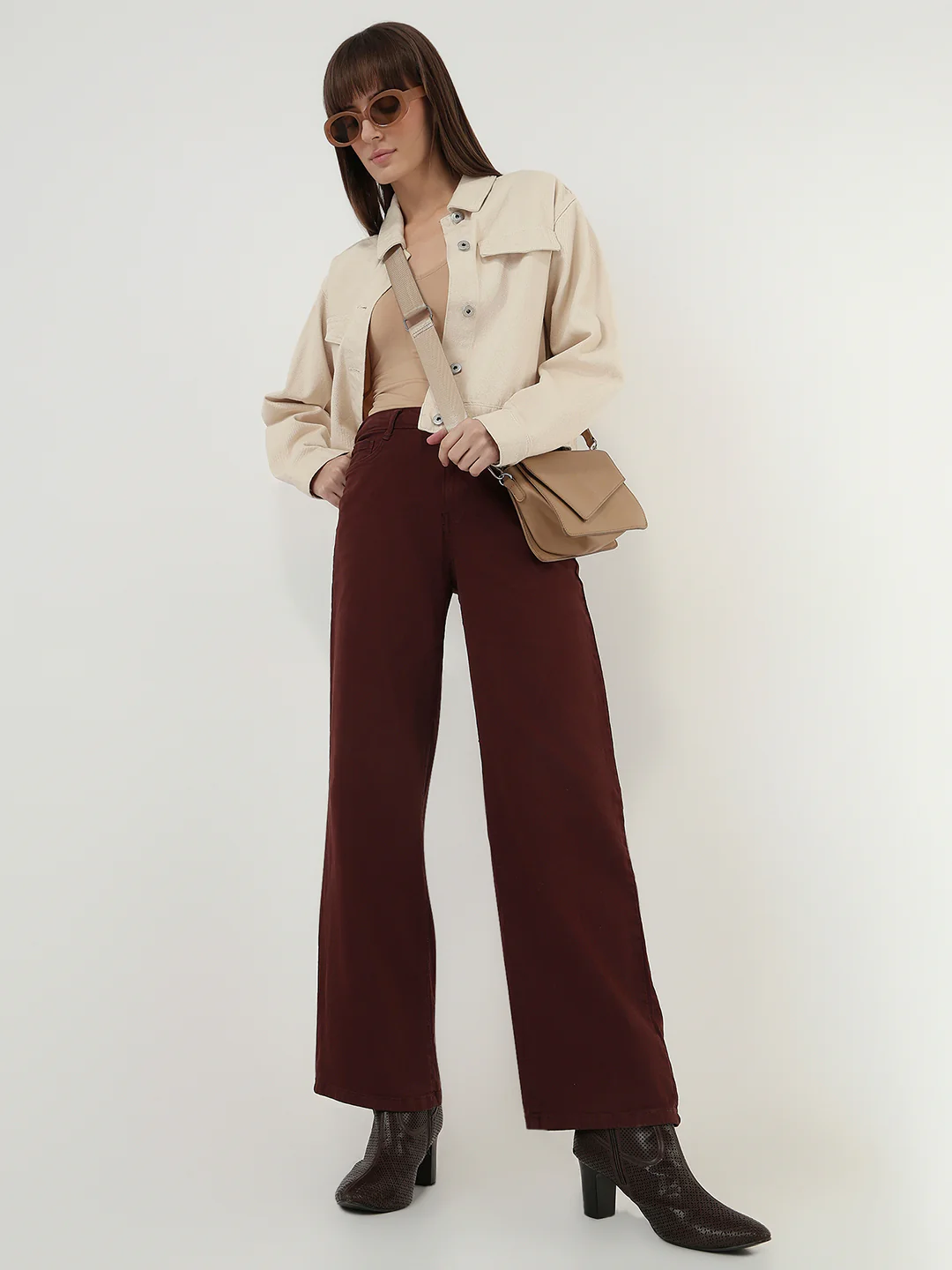 Women Sepia High-Rise Wide Leg Jeans