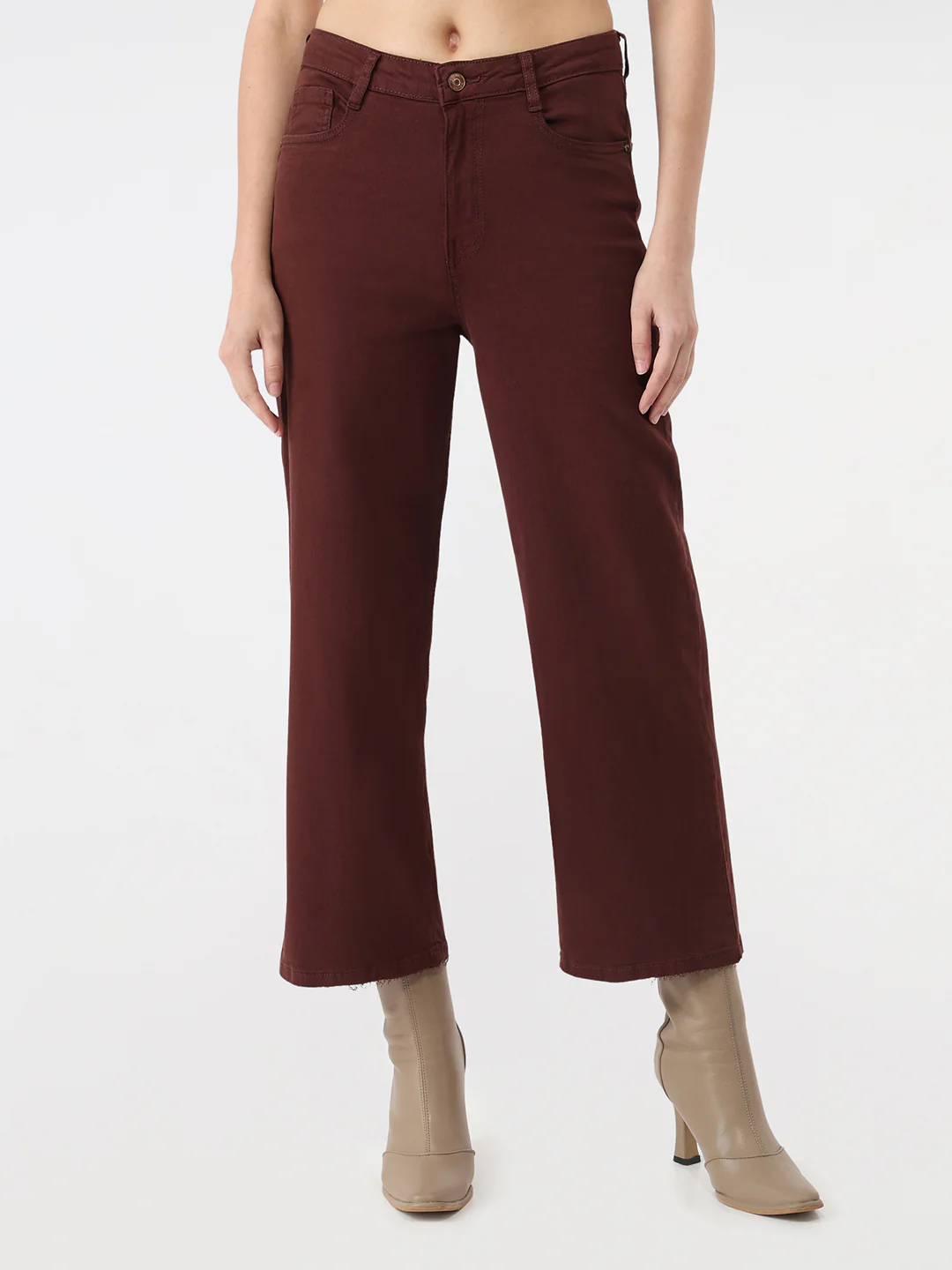 Women Sepia High-Rise Crop Wide Leg Jeans - Image 2