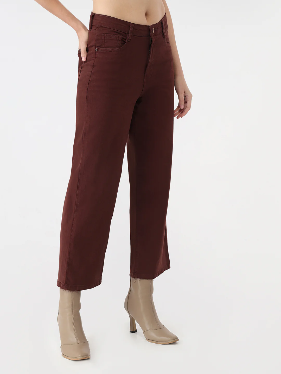 Women Sepia High-Rise Crop Wide Leg Jeans - Image 5