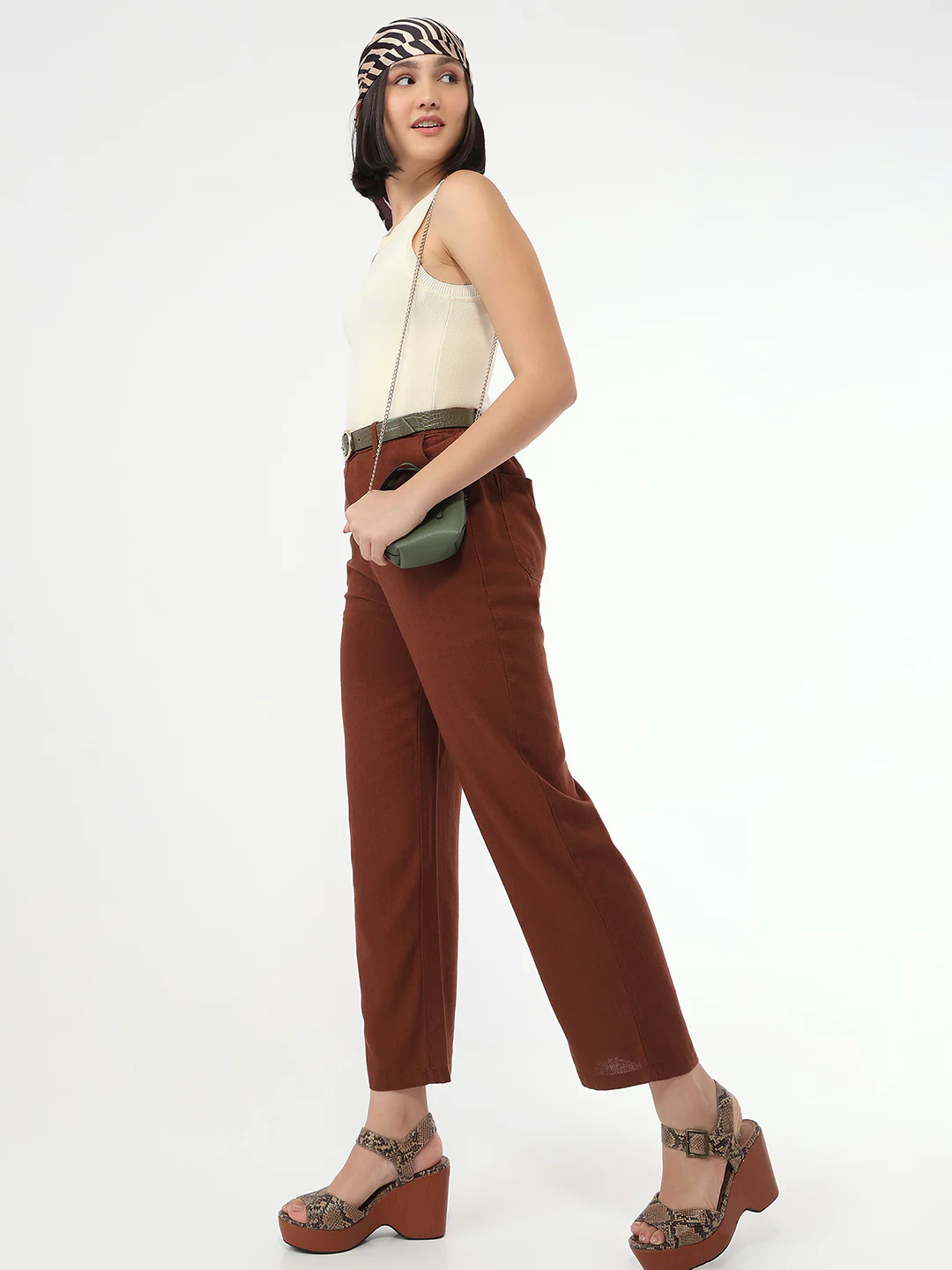 Women Sepia Loose Straight Fit Pants