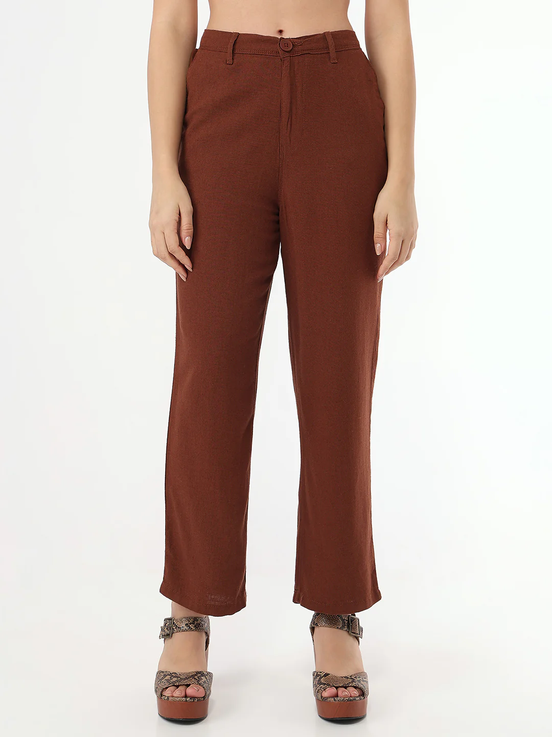 Women Sepia Loose Straight Fit Pants - Image 2