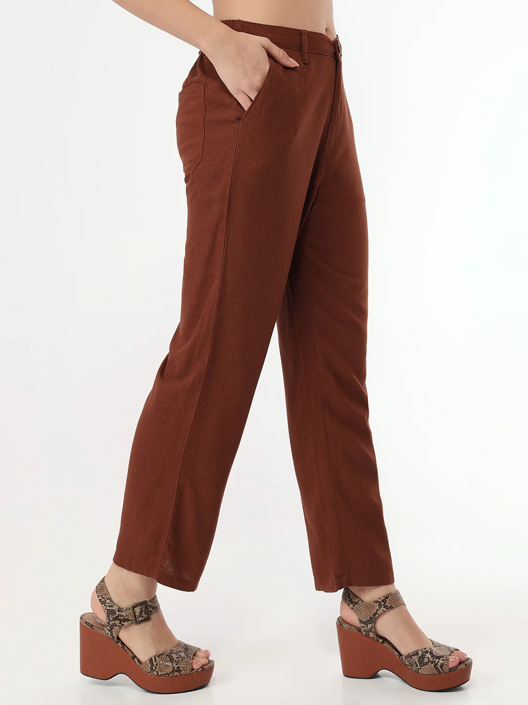 Women Sepia Loose Straight Fit Pants - Image 5