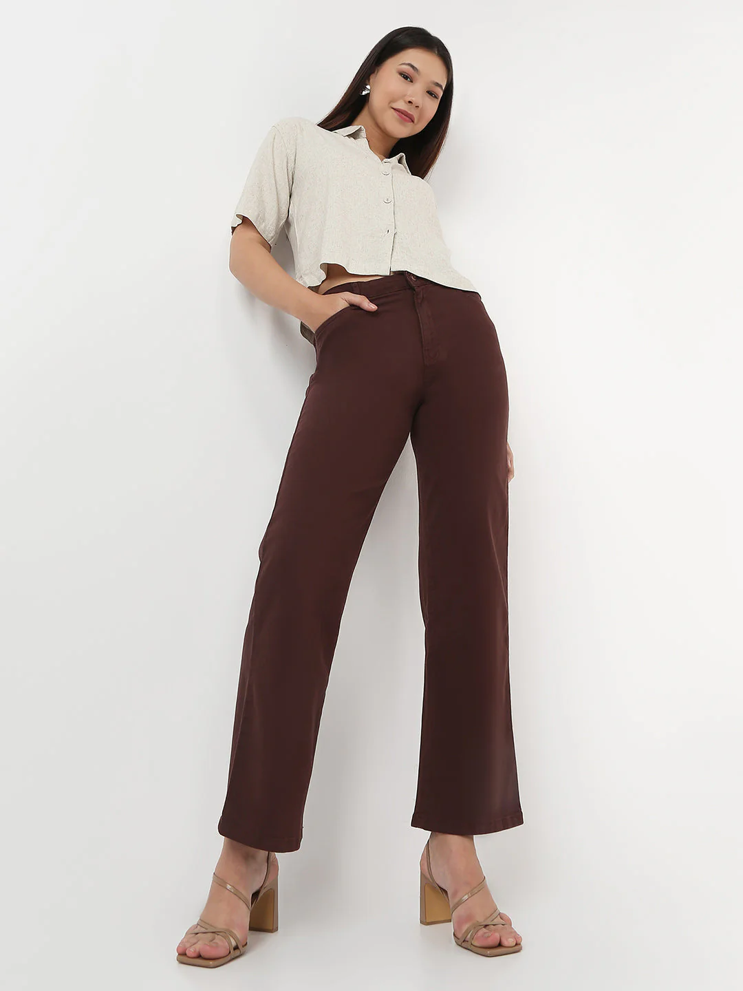 Women Sepia Loose Straight Jeans