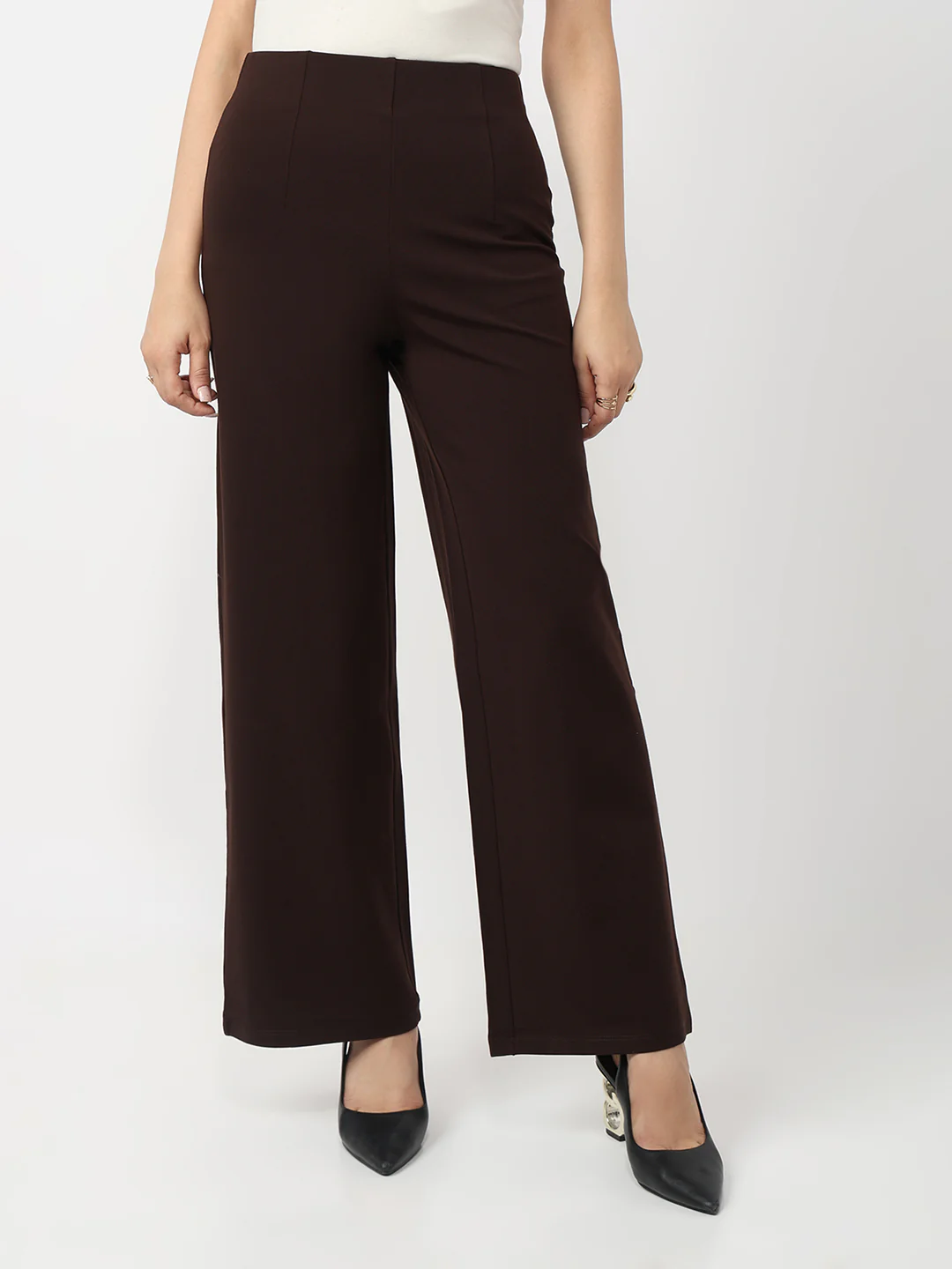 Women Sepia Mid-Rise Wide Leg Treggings - Image 2
