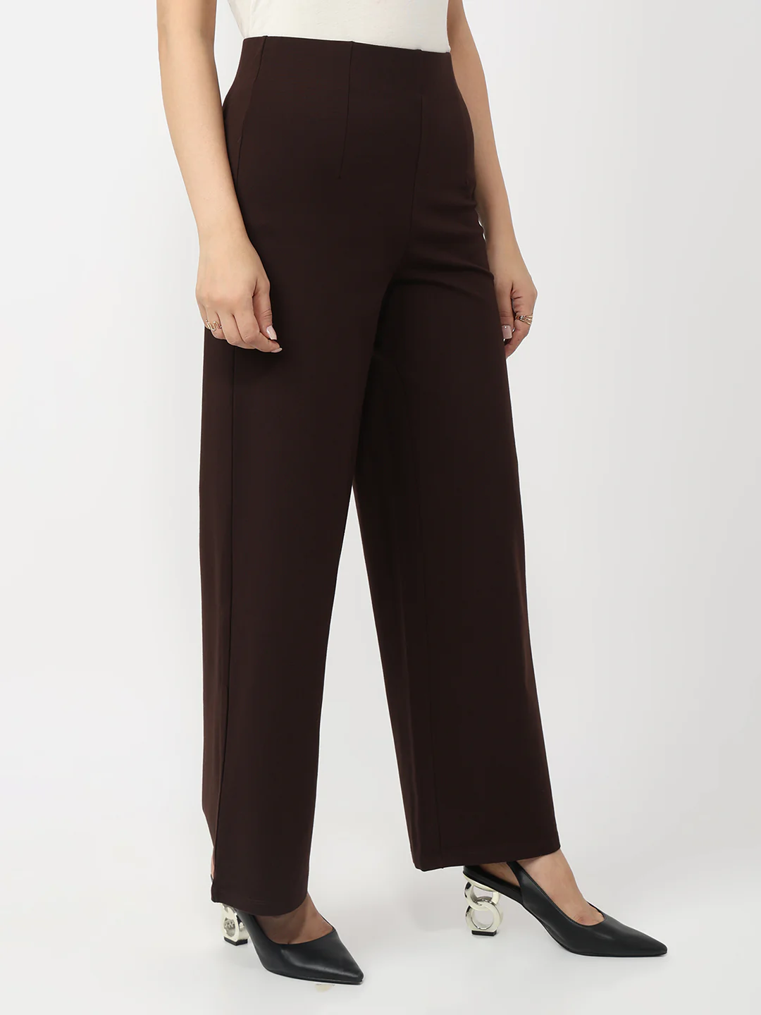 Women Sepia Mid-Rise Wide Leg Treggings - Image 5